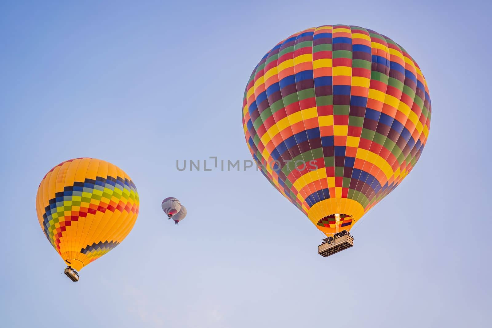 Beautiful hot air balloons over blue sky by galitskaya