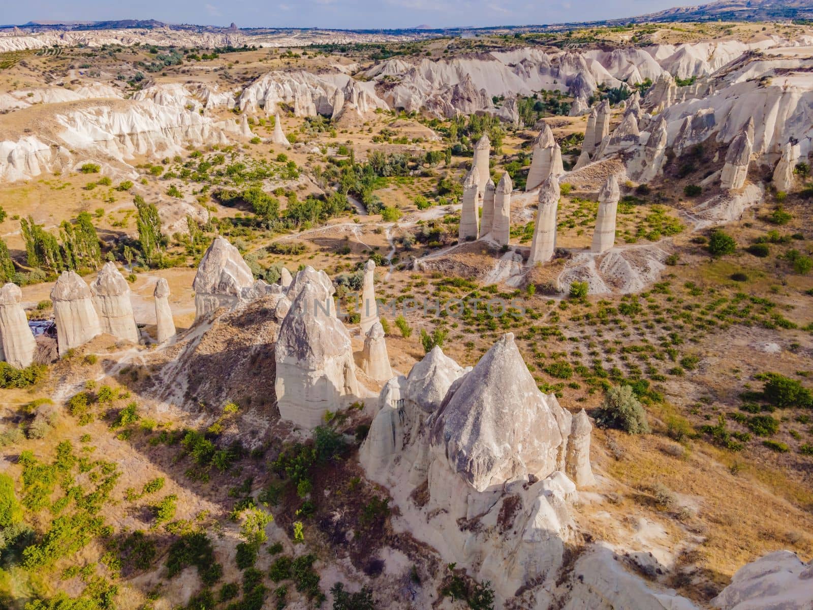 Unique geological formations in Love Valley in Cappadocia, popular travel destination in Turkey by galitskaya