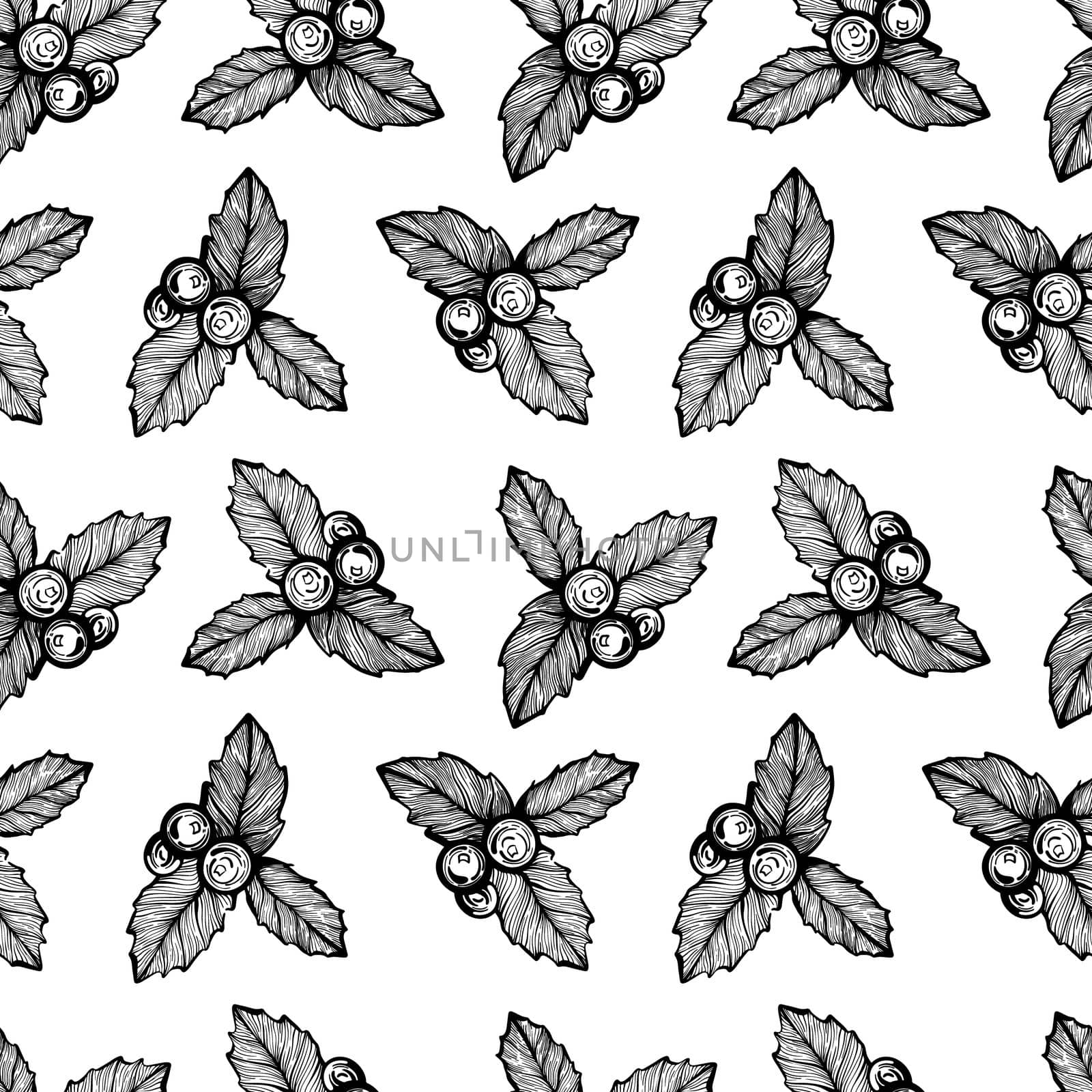 Christmas red berries seamless pattern.The berries of Holly.Christmas pattern. Hand-drawn illustration
