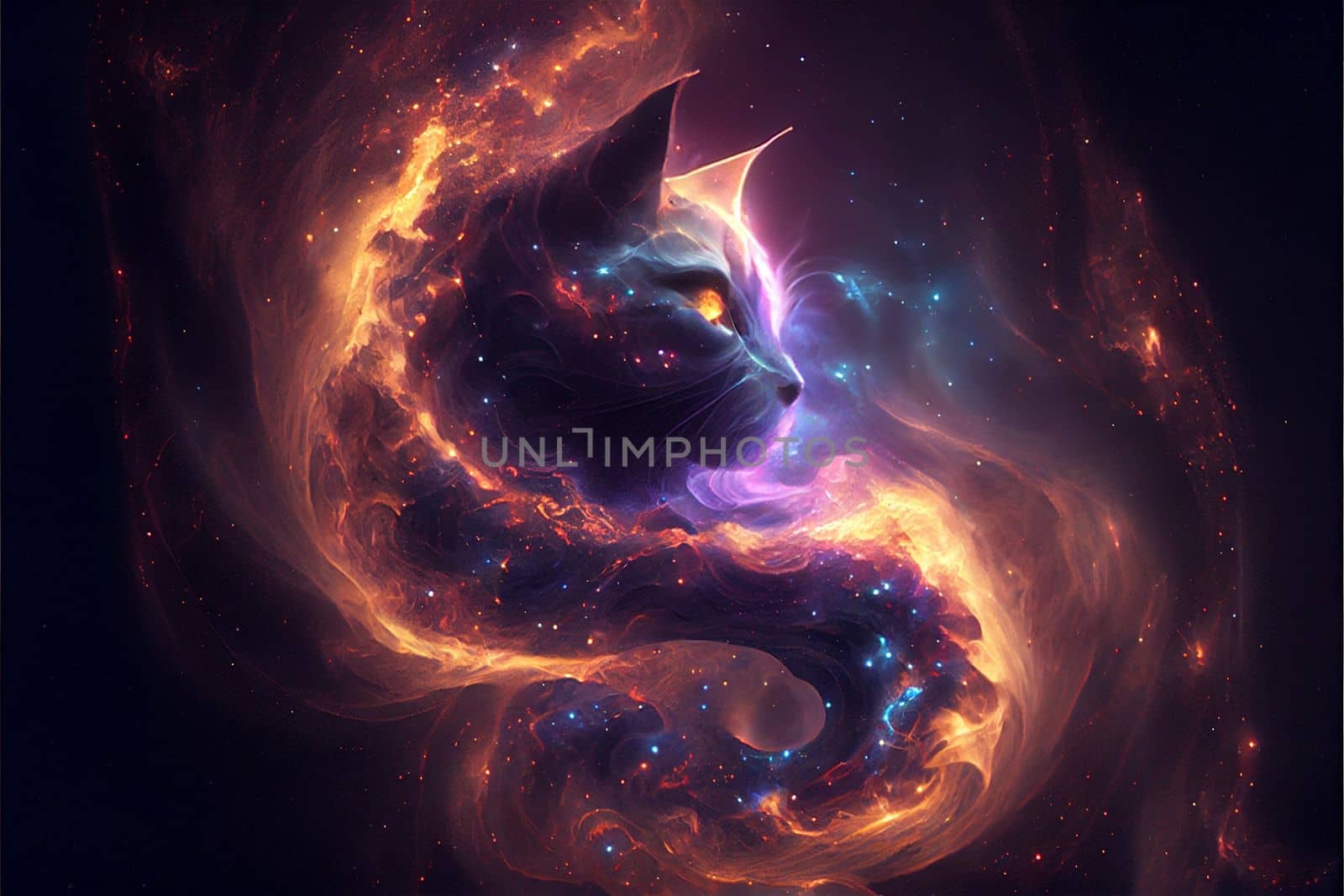 Abstract constellation cat in the galaxy in art style by studiodav