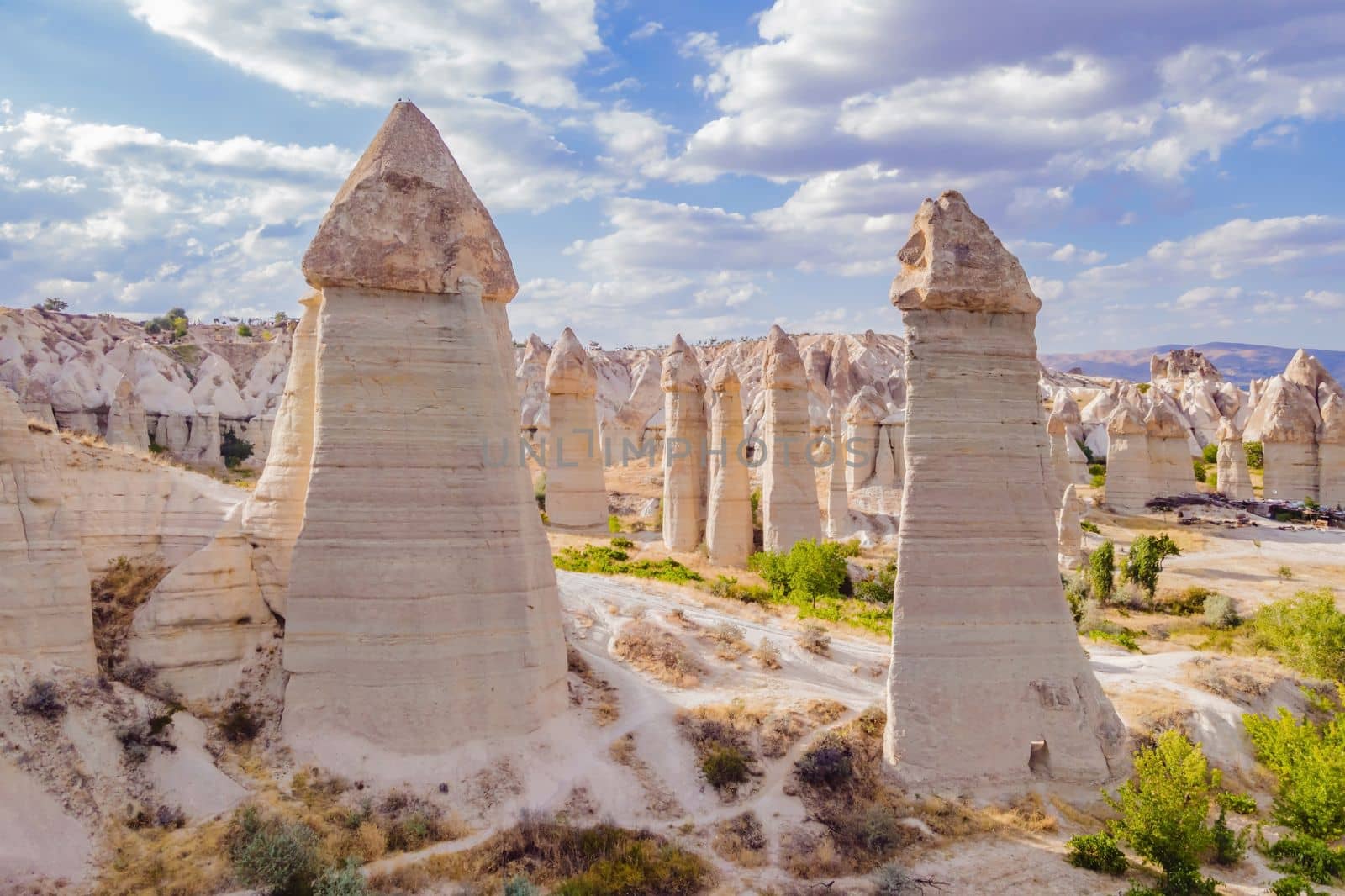 Unique geological formations in Love Valley in Cappadocia, popular travel destination in Turkey.