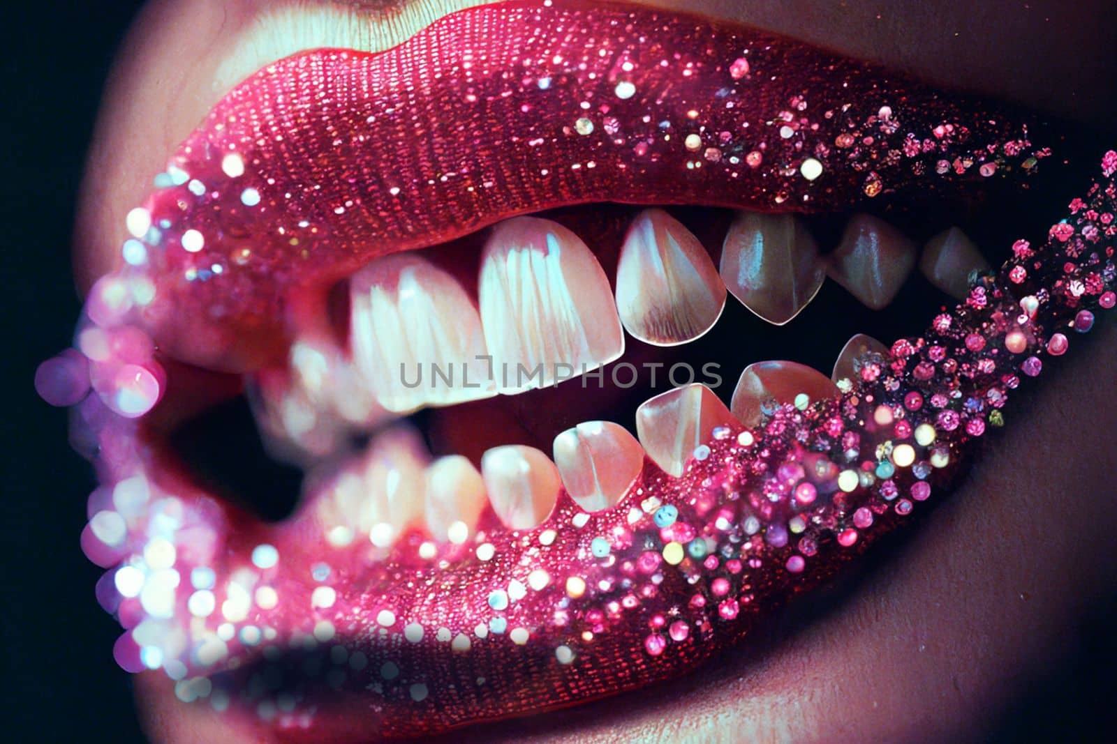 red lips in rhinestones close-up in 6k