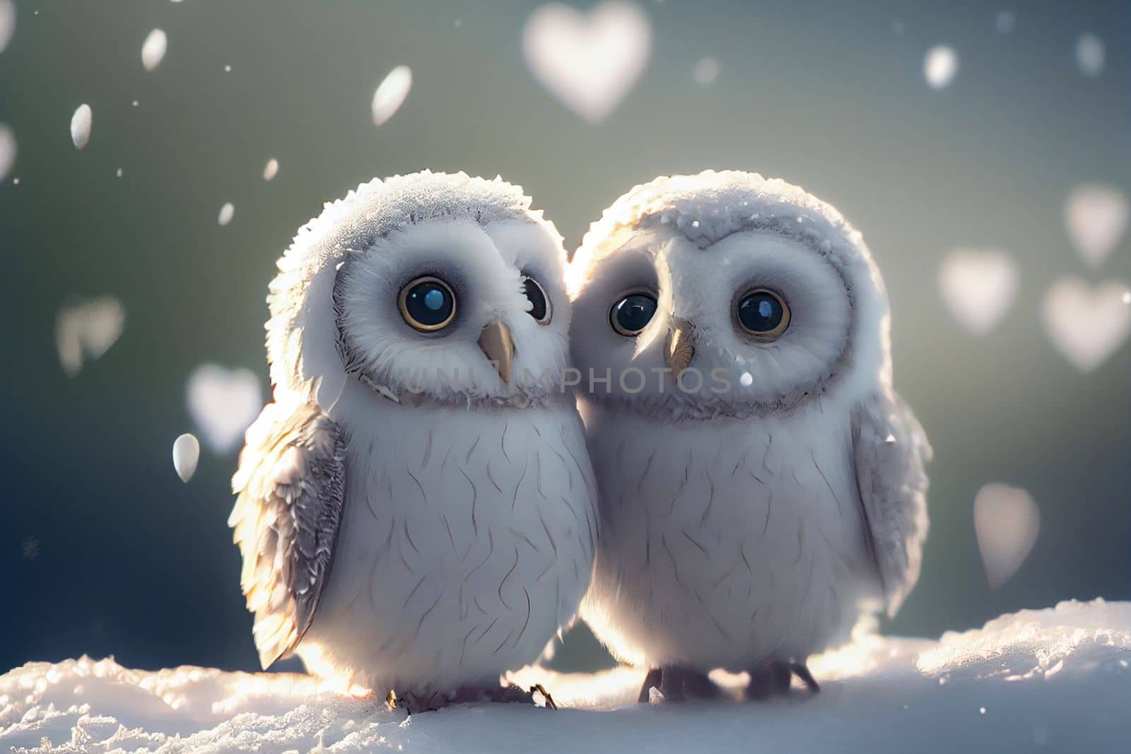 Two cute owlets couple sitting next to each other by studiodav