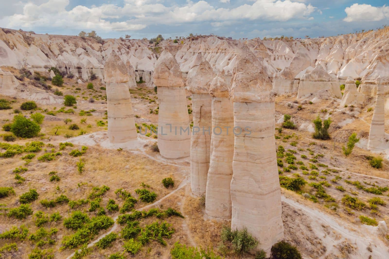 Unique geological formations in Love Valley in Cappadocia, popular travel destination in Turkey by galitskaya