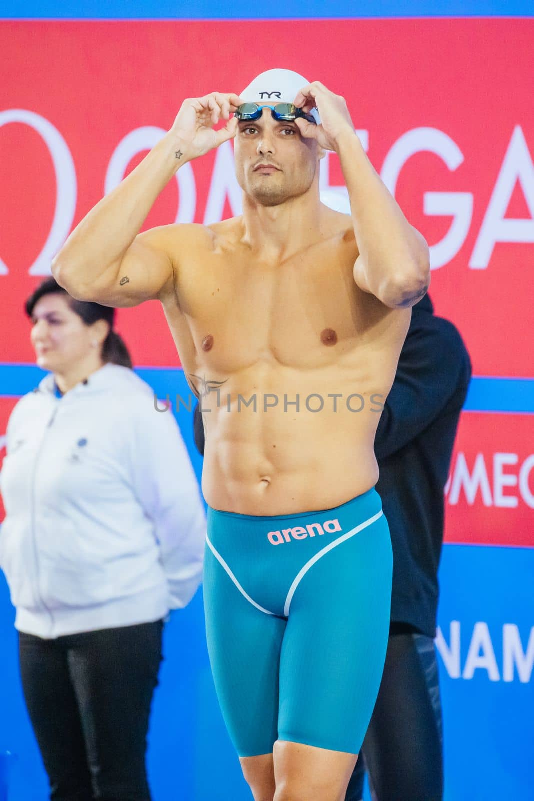 MELBOURNE, AUSTRALIA - DECEMBER 16: Florent MANAUDOU (FRA) before the Men's 50m Freestyle semifinal on day four of the 2022 FINA World Short Course Swimming Championships at Melbourne Sports and Aquatic Centre on December 16, 2022 in Melbourne, Australia