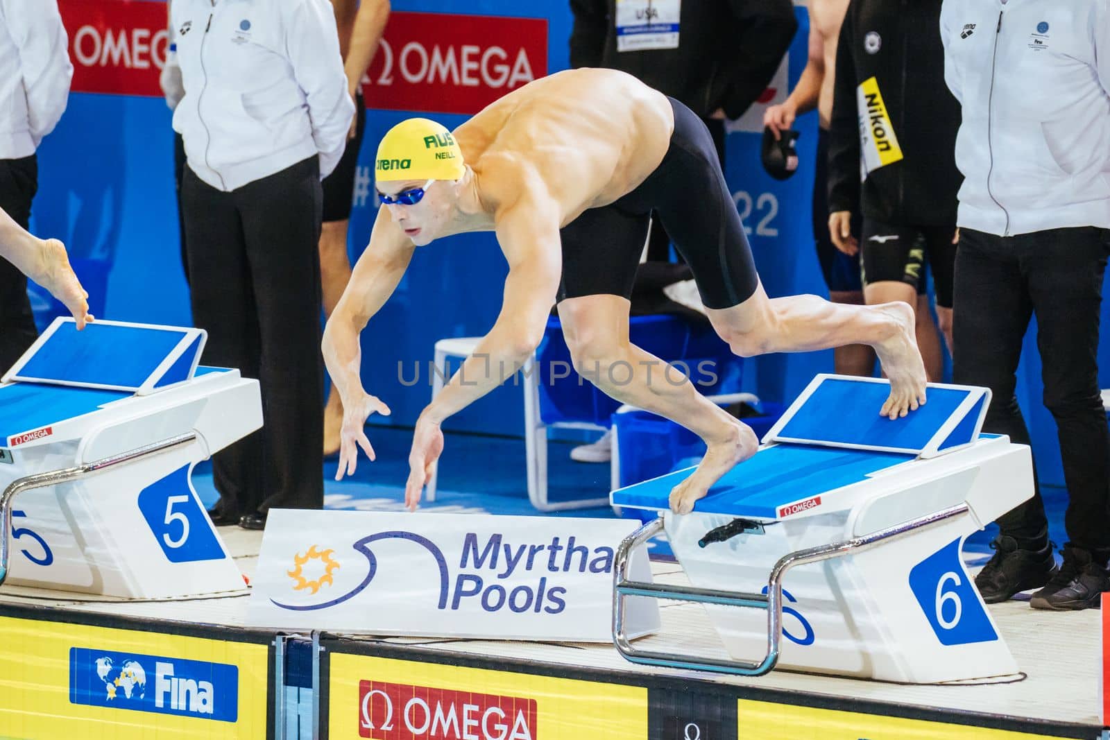 MELBOURNE, AUSTRALIA - DECEMBER 16: Thomas NEILL (AUS) during the Men's 4x200m Freestyle final on day four of the 2022 FINA World Short Course Swimming Championships at Melbourne Sports and Aquatic Centre on December 16, 2022 in Melbourne, Australia