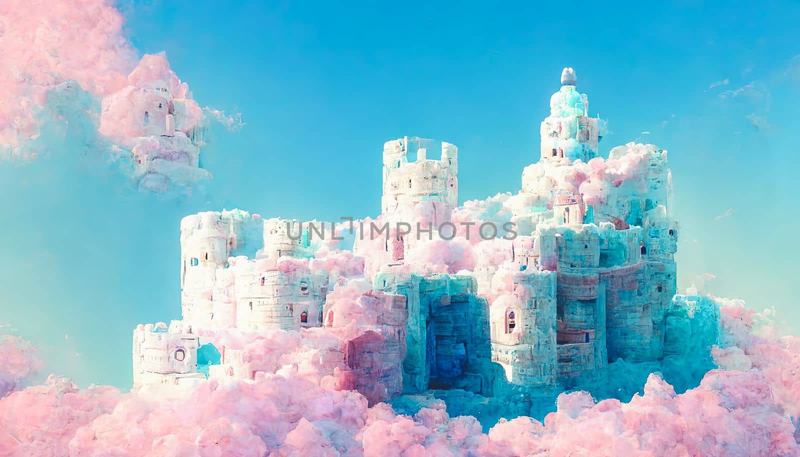 Splendid ice floating castle for fairy tale princess in the sky kingdom. by biancoblue