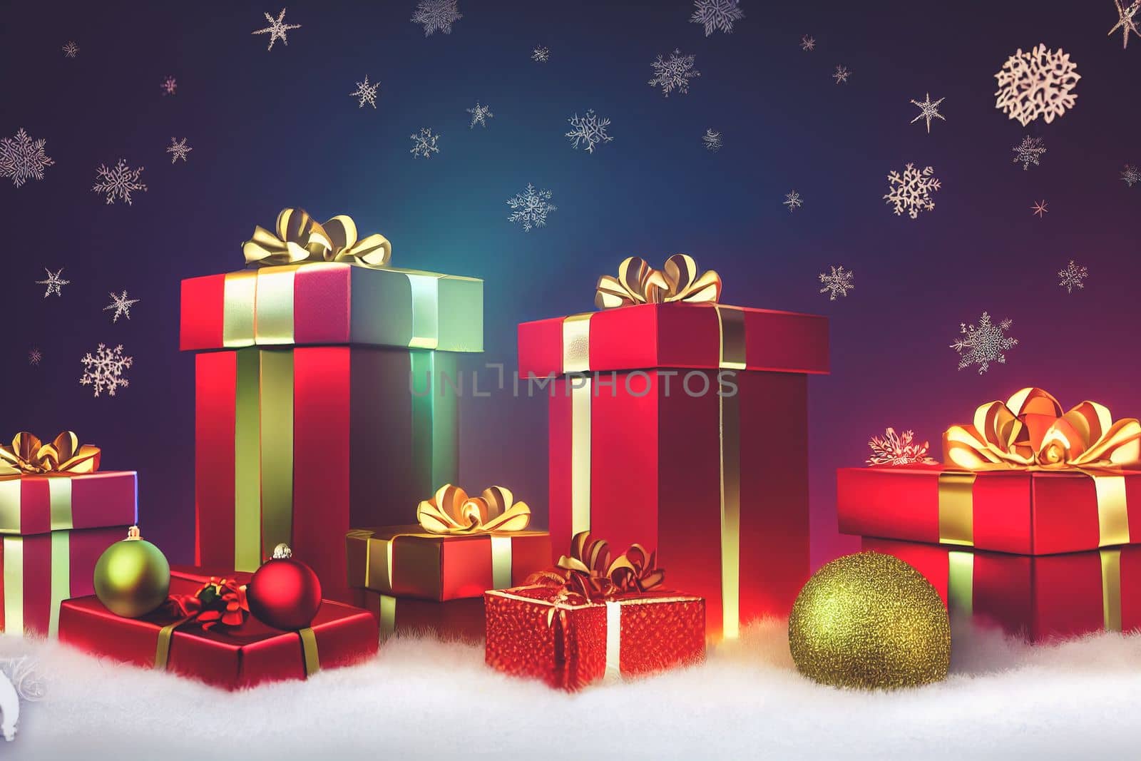 Many gift boxes for merry christmas and new year 2023 spectacular celebration. Generative AI.