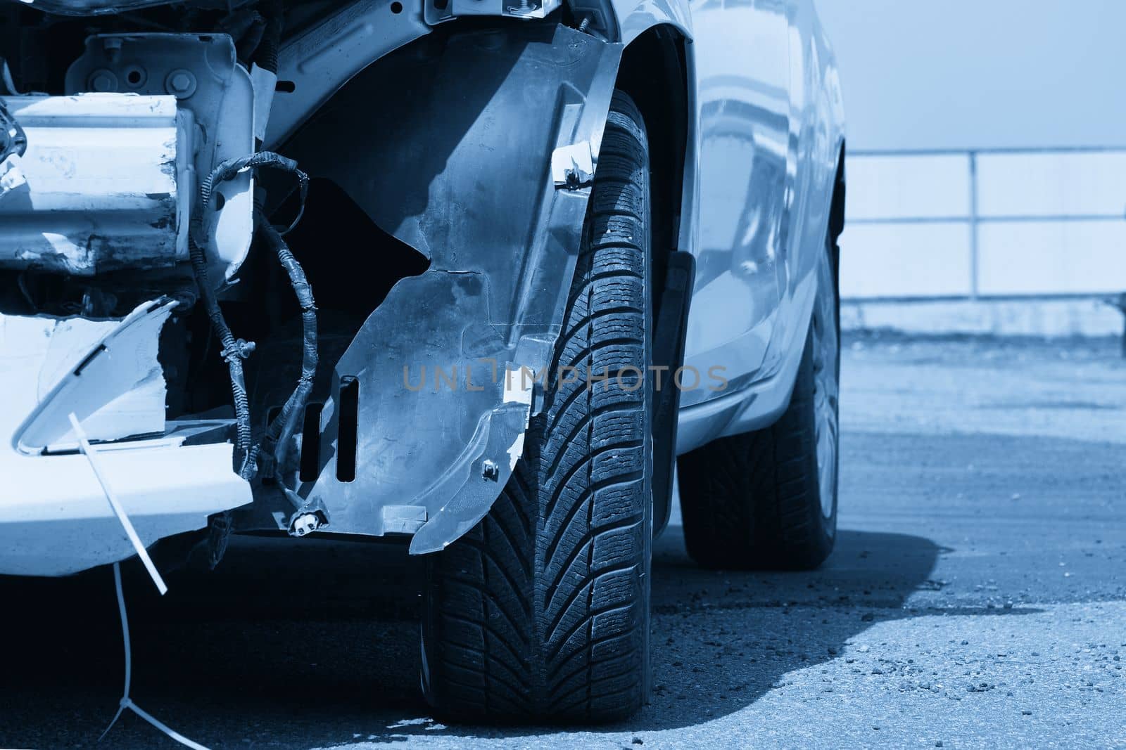 damaged car after an accident. Vehicle with removed rear bumper by Mariakray