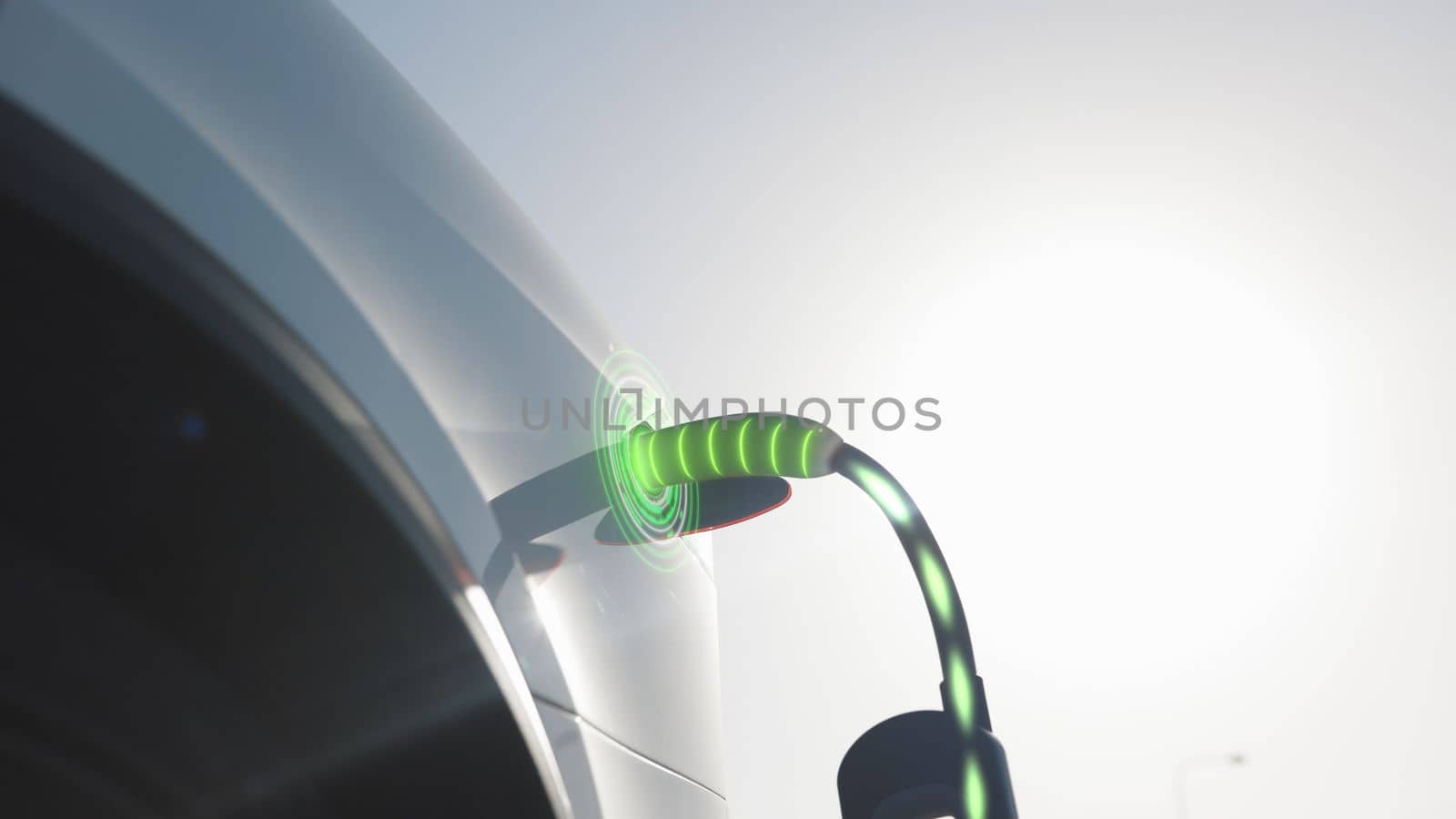 3d Animation of Electric car charging. Electric vehicle charging port plugging in car. Charging technology, Clean energy filling technology. Electric vehicle recharging battery charging port by uflypro