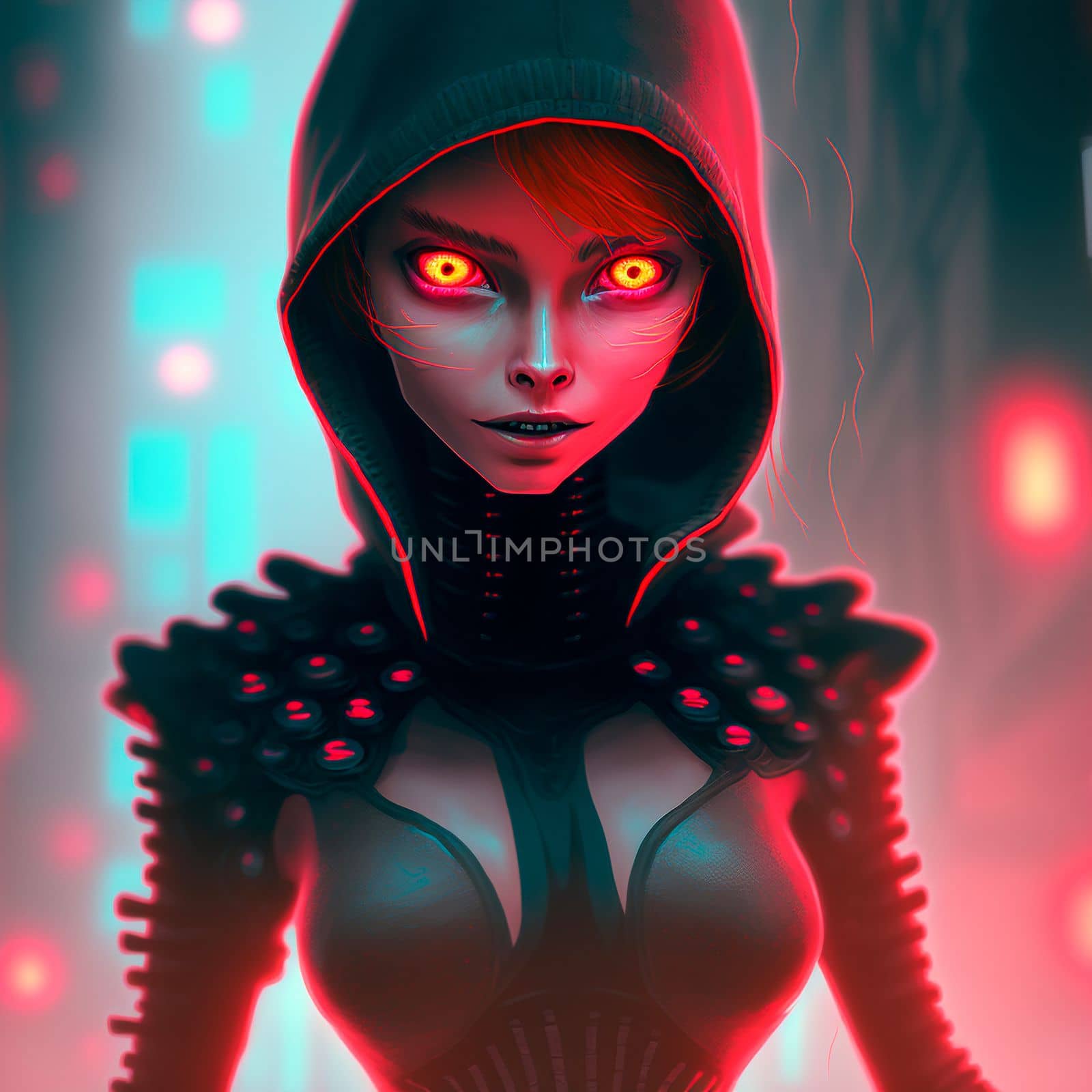 Mysterious girl with red eyes. High quality illustration