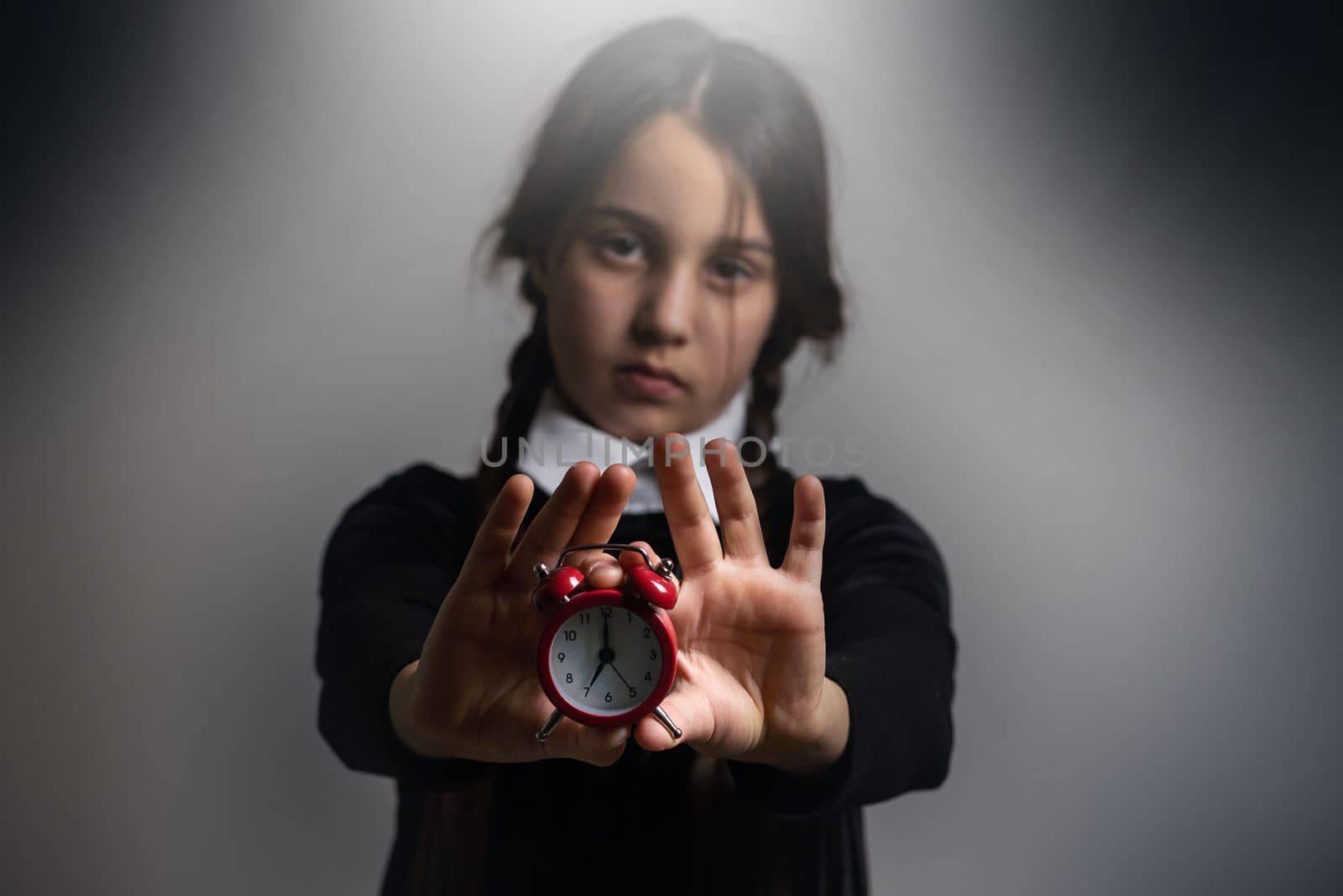 Wednesday Gothic girl with alarm clock. by Andelov13