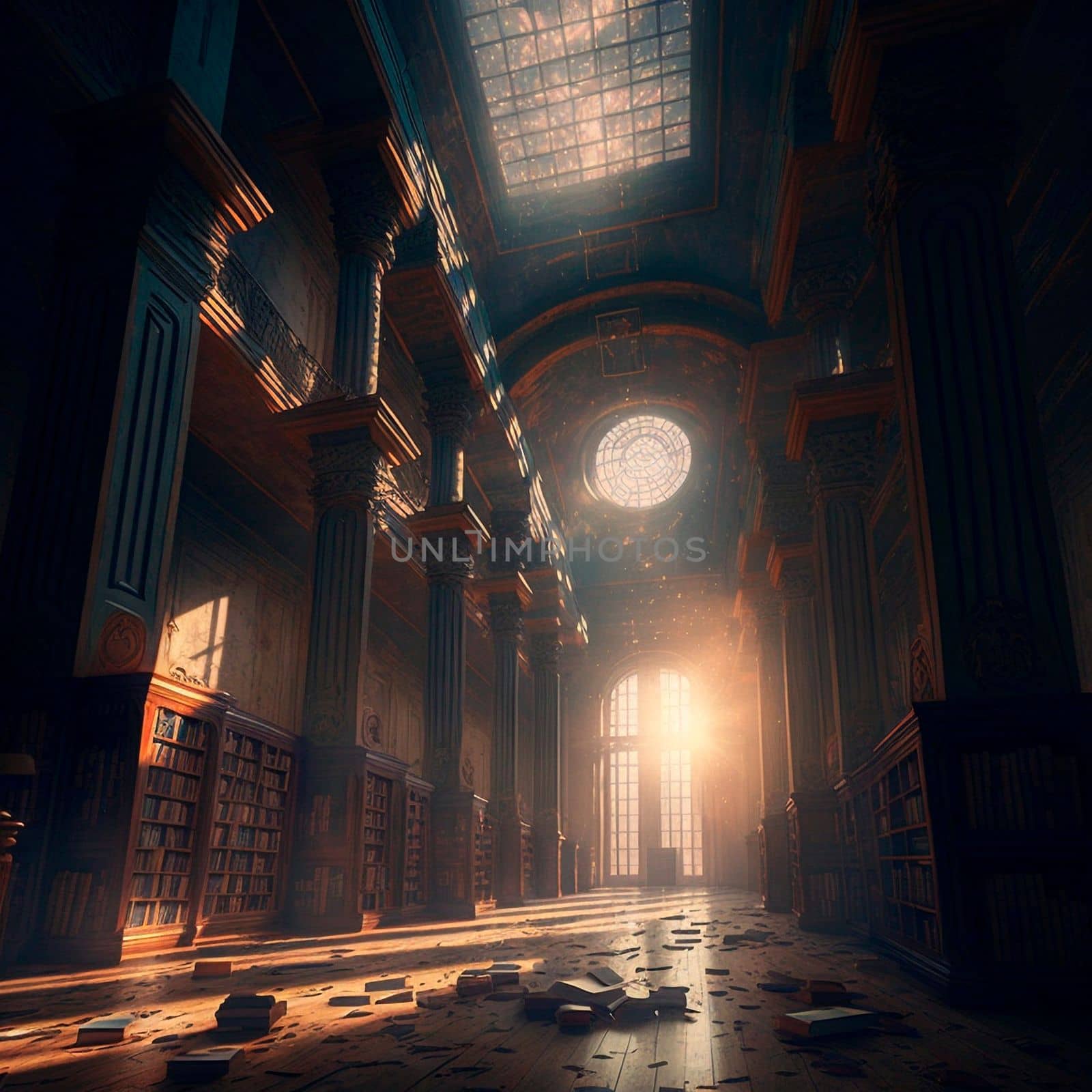 An old epic library. High quality illustration