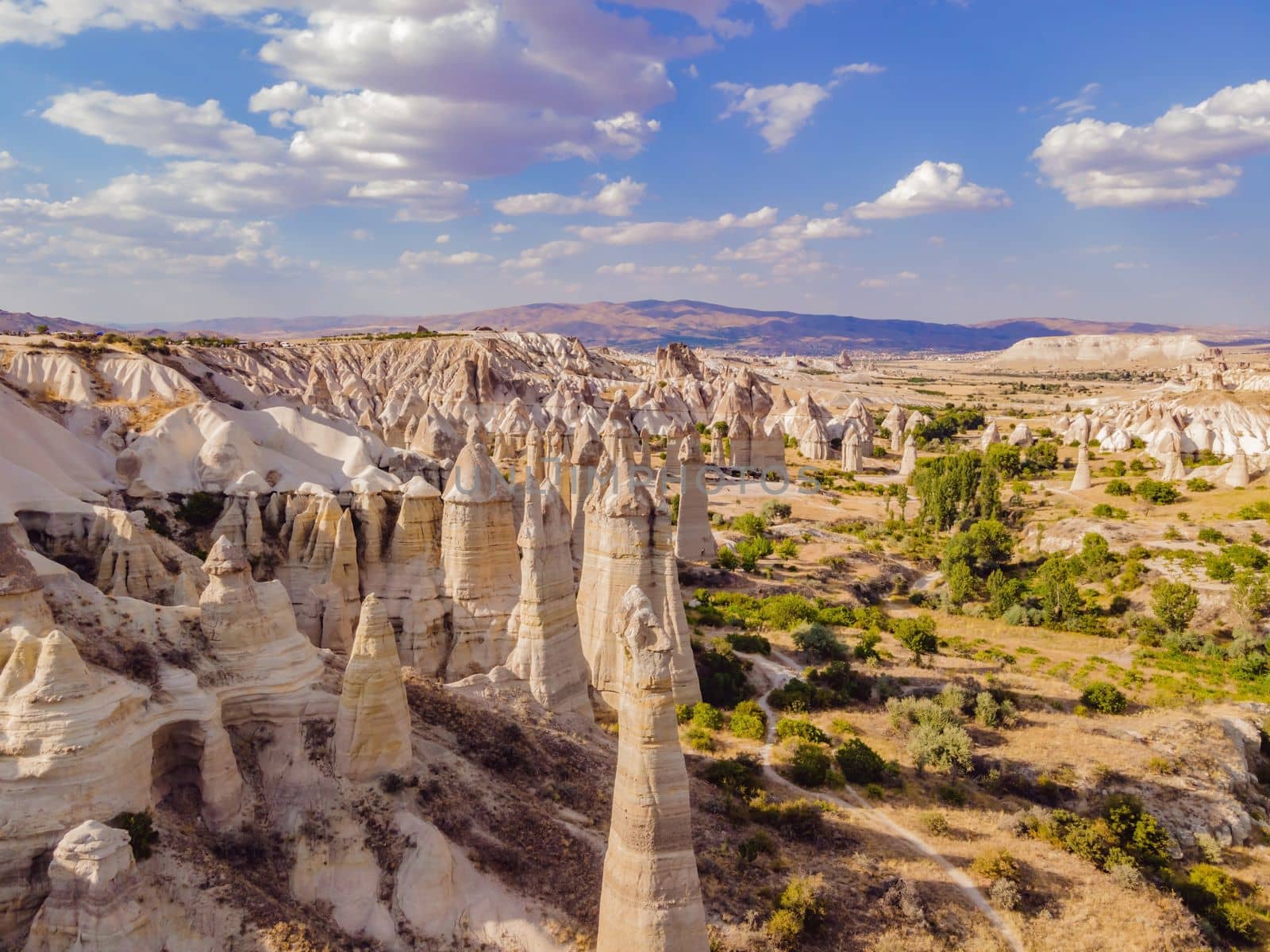 Unique geological formations in Love Valley in Cappadocia, popular travel destination in Turkey by galitskaya