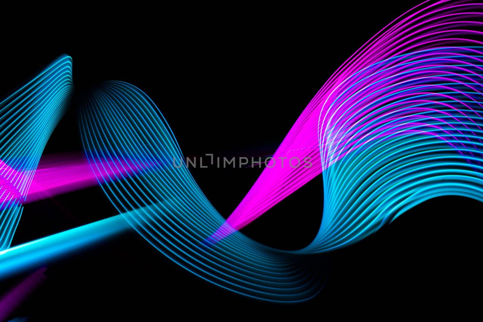 Abstract technology banner design. Digital neon lines on black background. Modern texture. Waves flow. Quantum explosion. High quality photo