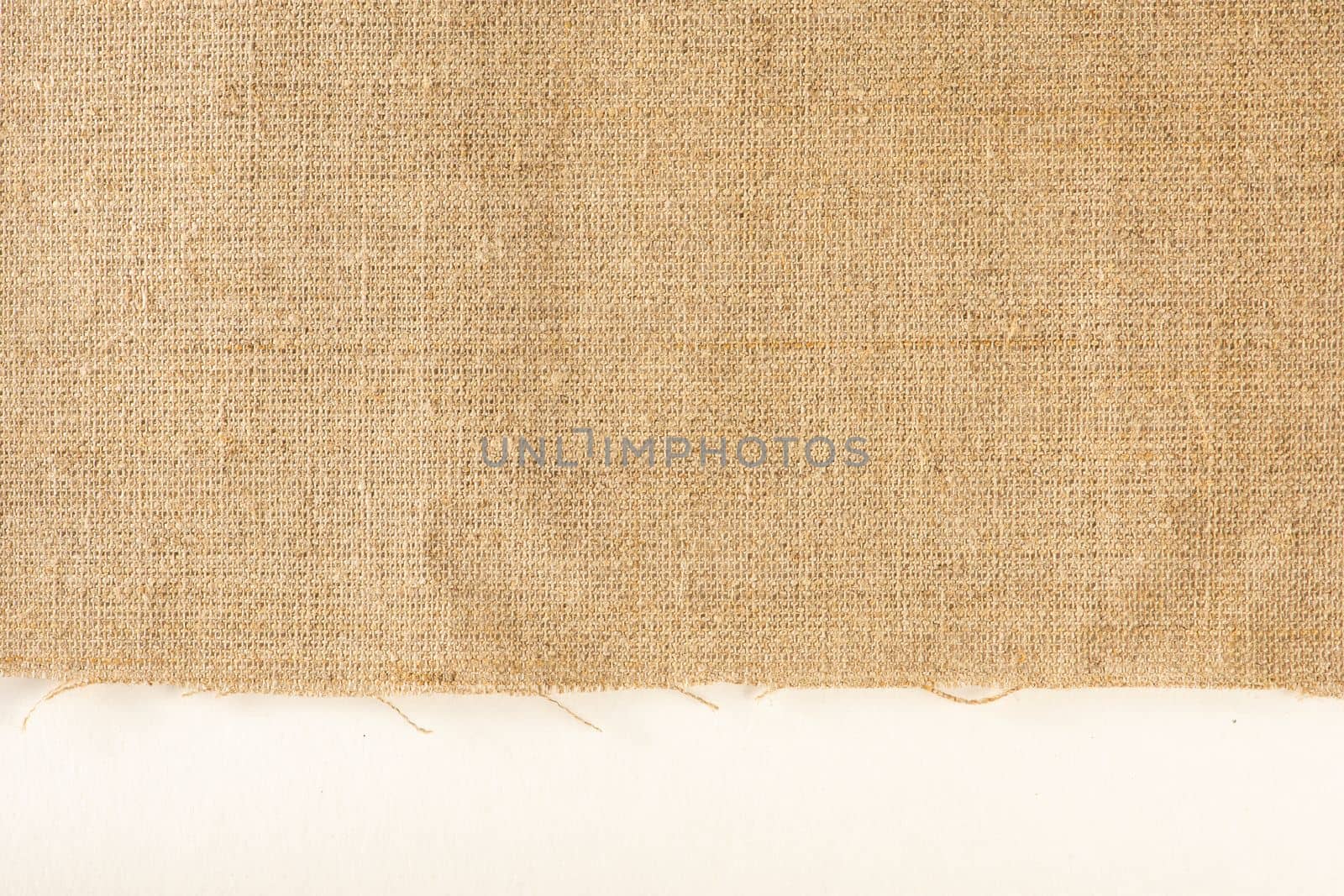 Texture of linen fabric. Natural linen fabric with a raw edge on a white background