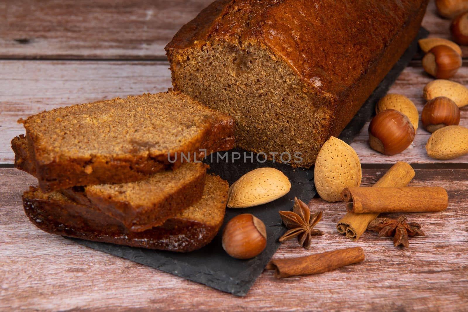 Traditional spice gingerbread cake with honey, ginger, cinnamon, nutmeg. High quality photo