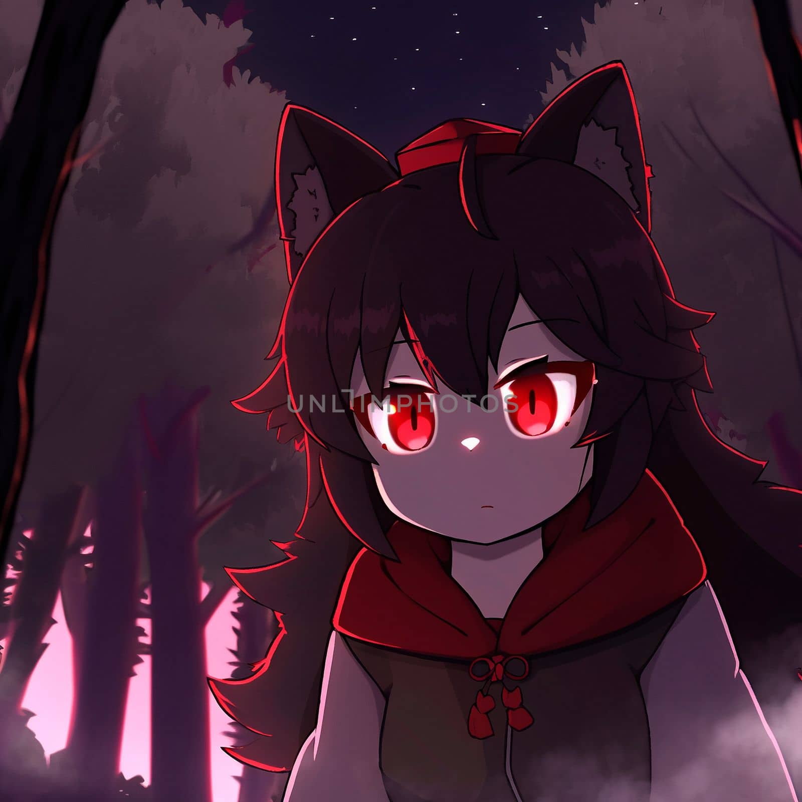 Girl with red eyes in anime style . High quality illustration