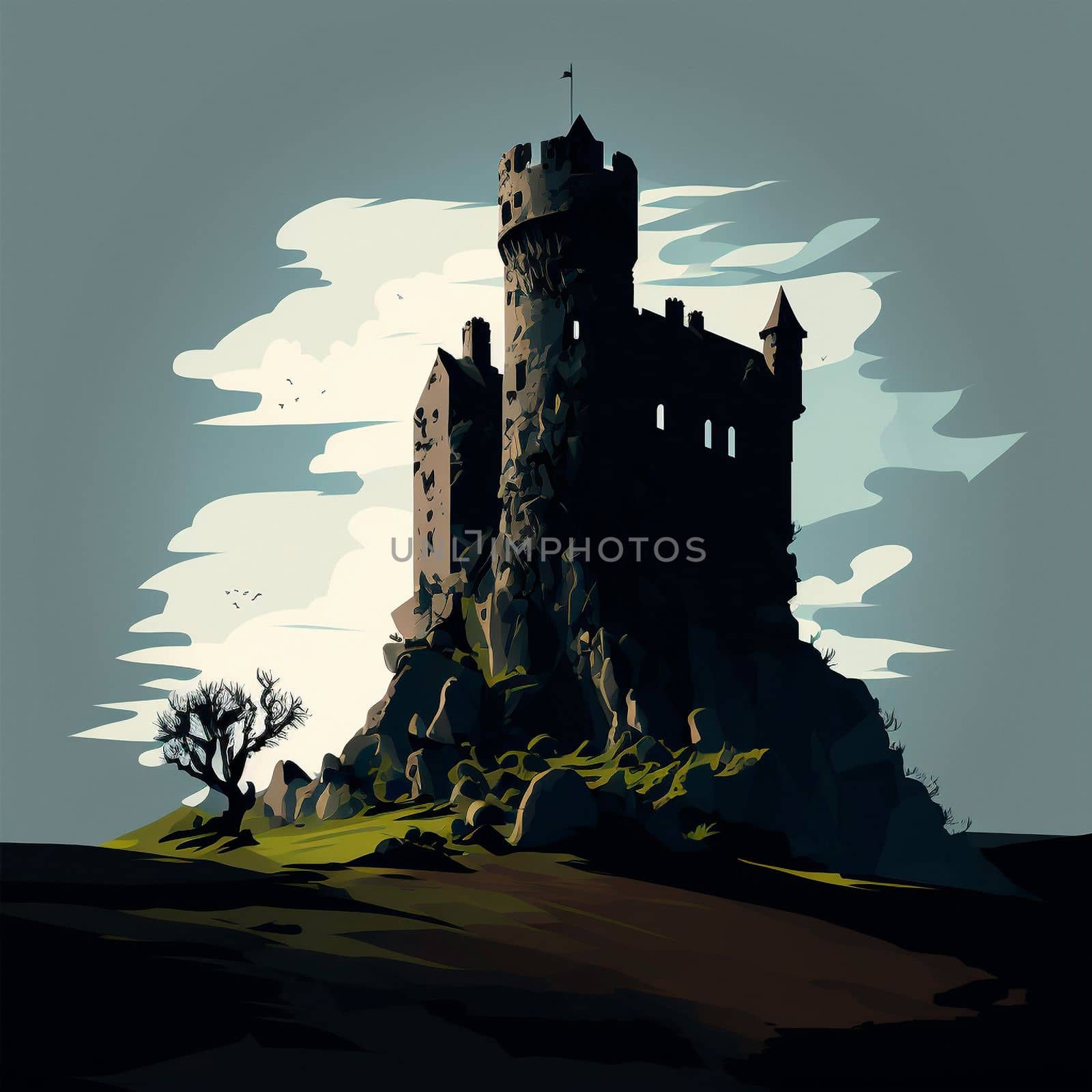 Cartoon image of the castle. High quality illustration