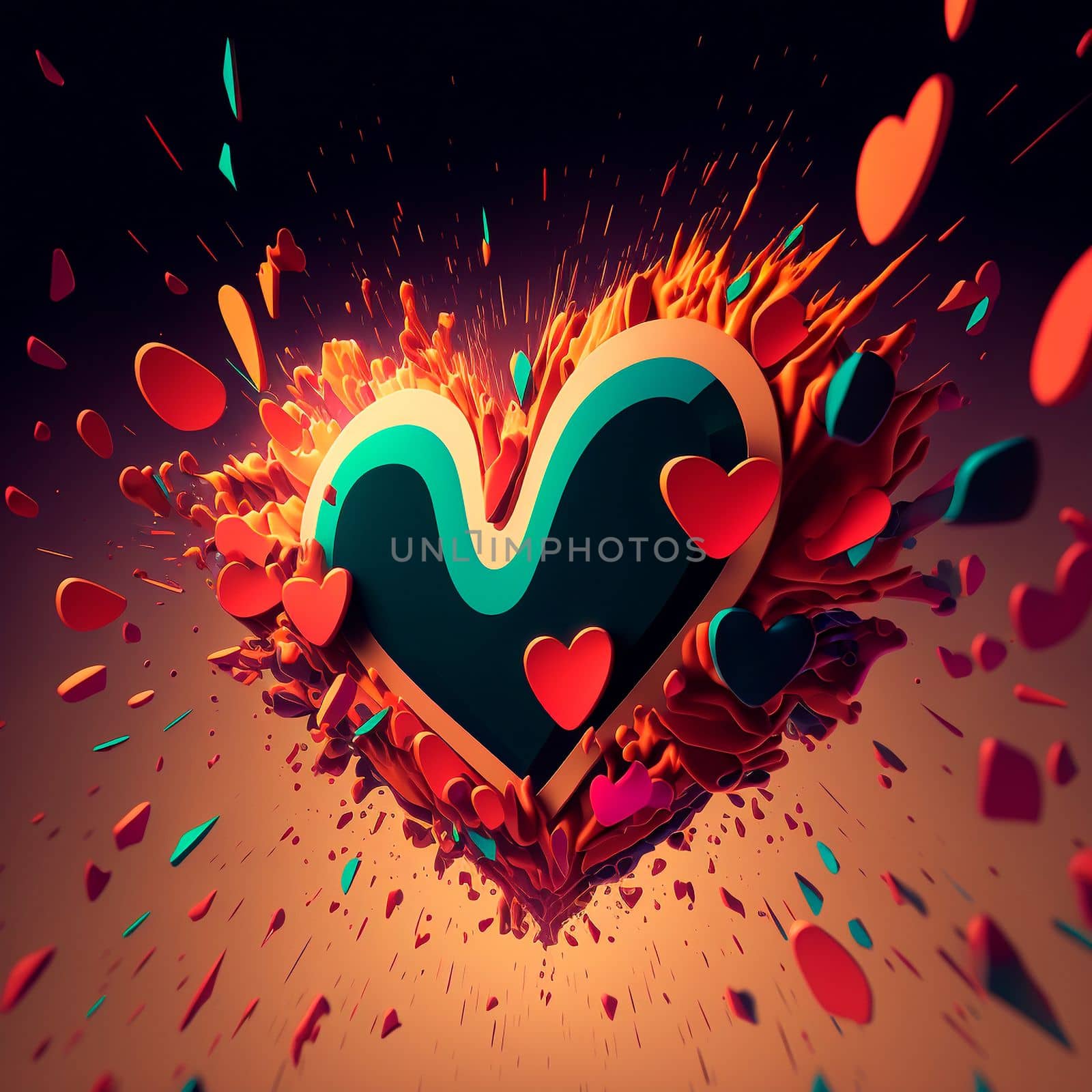 Abstract illustration of the heart against the background of an explosion of colors by NeuroSky