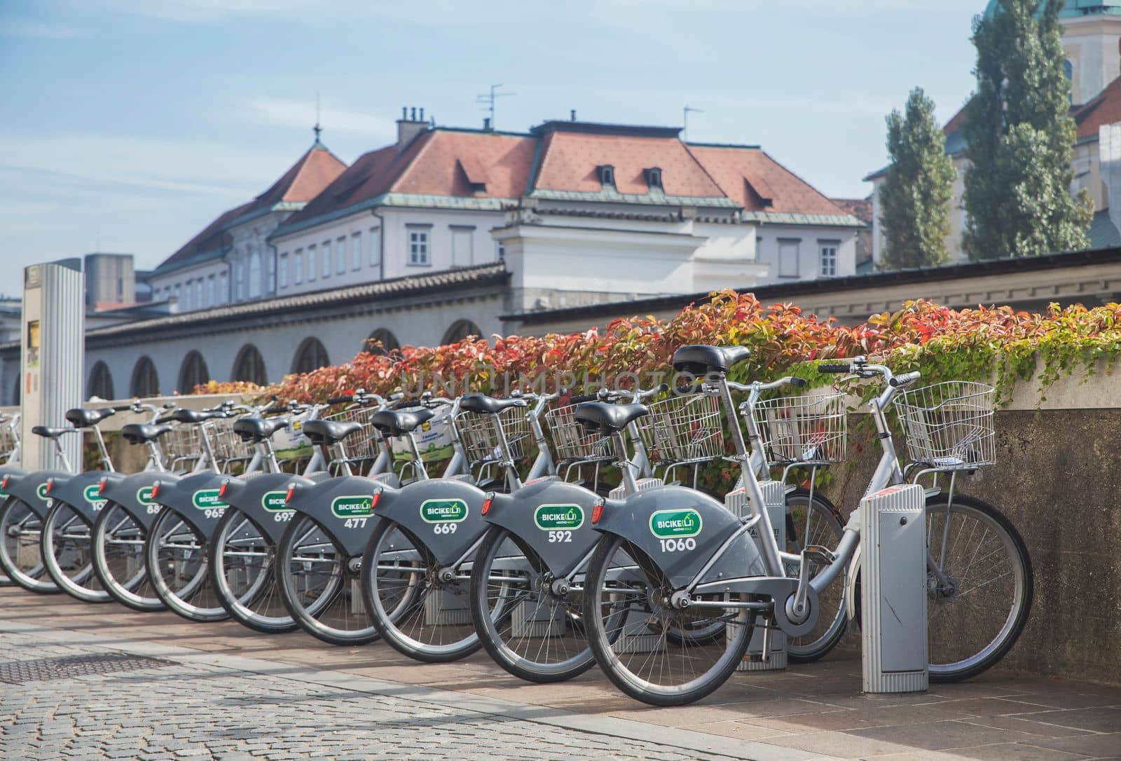 Ljubljana, Slovenia, September 2020: Bicycle rental for tourists in Slovenia.