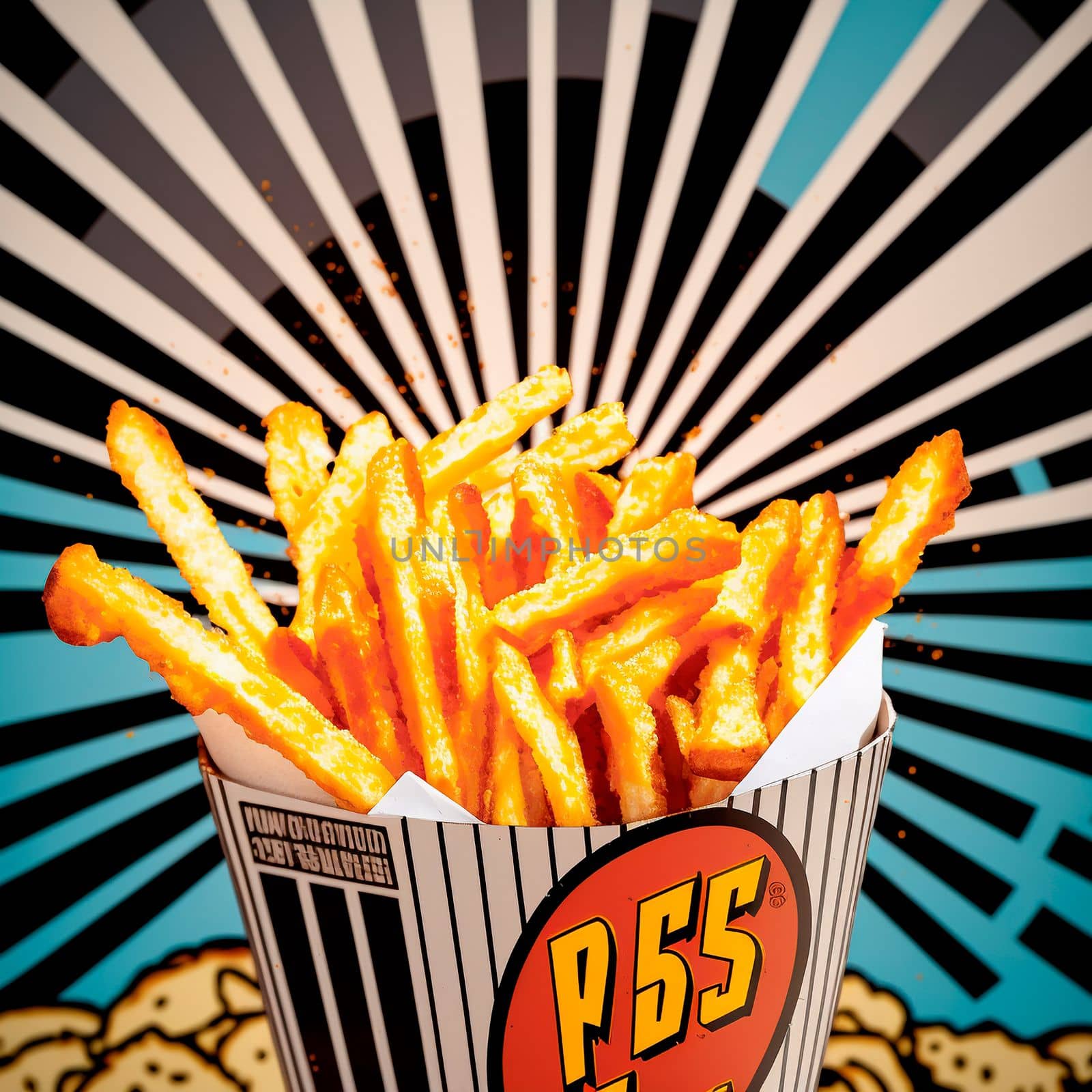 French fries in pop art style. High quality illustration