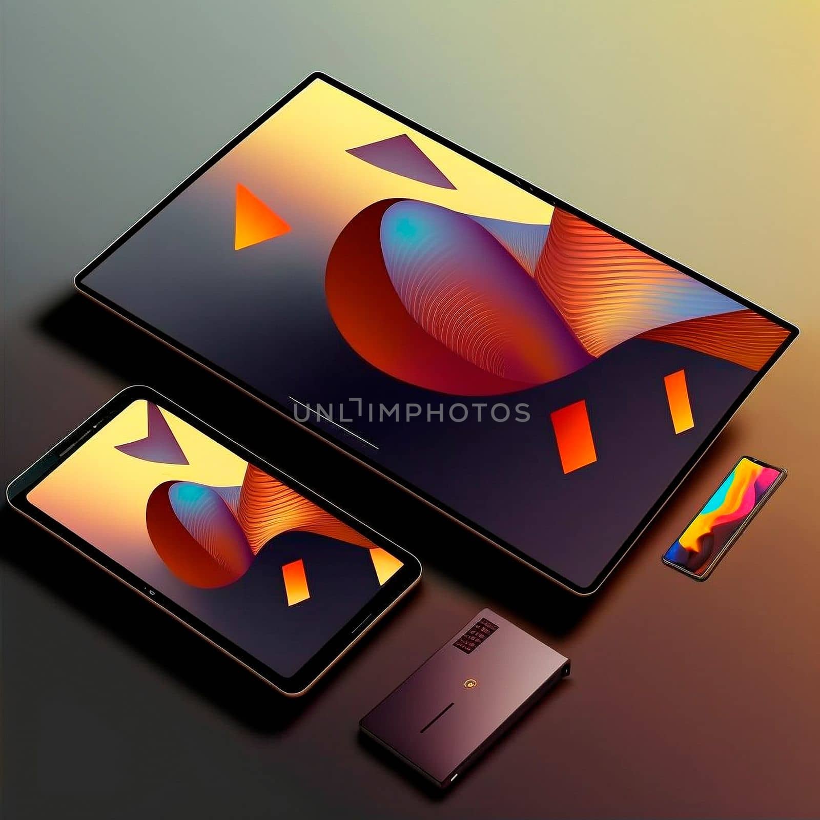 Image on tablet and phone side by side, graphics, graphic design. High quality illustration
