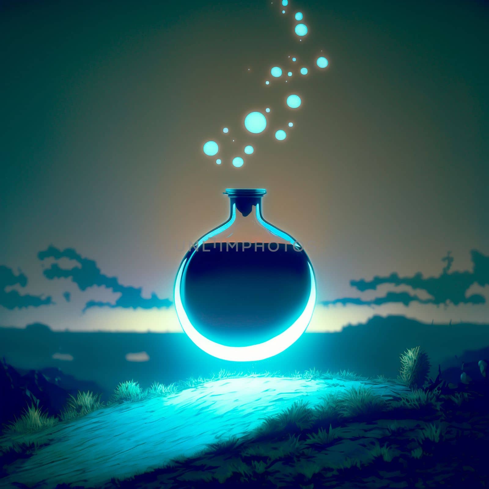 Mysterious glowing bubble with a magic potion. High quality illustration