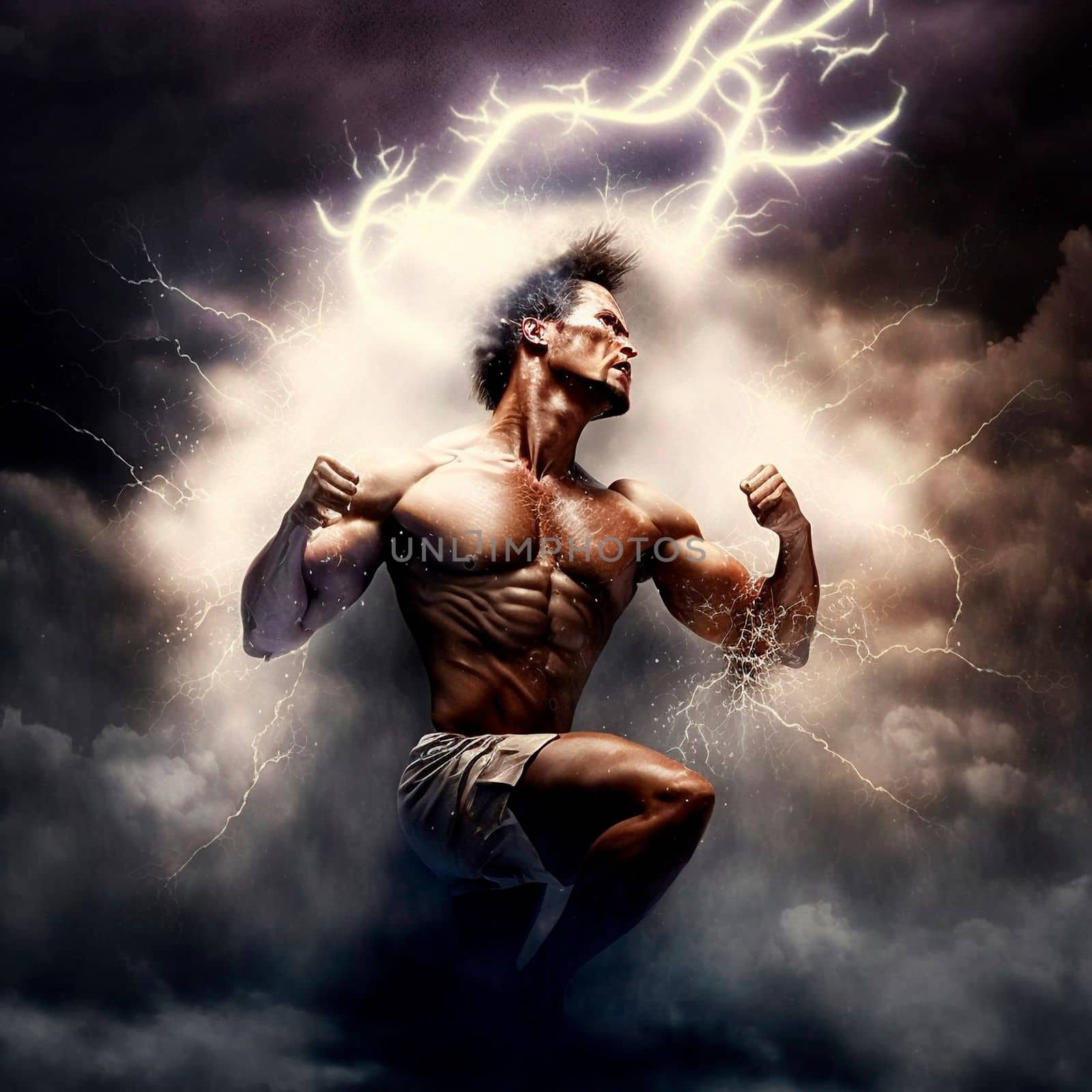 muscular man gaining strength and himself. High quality Illustration
