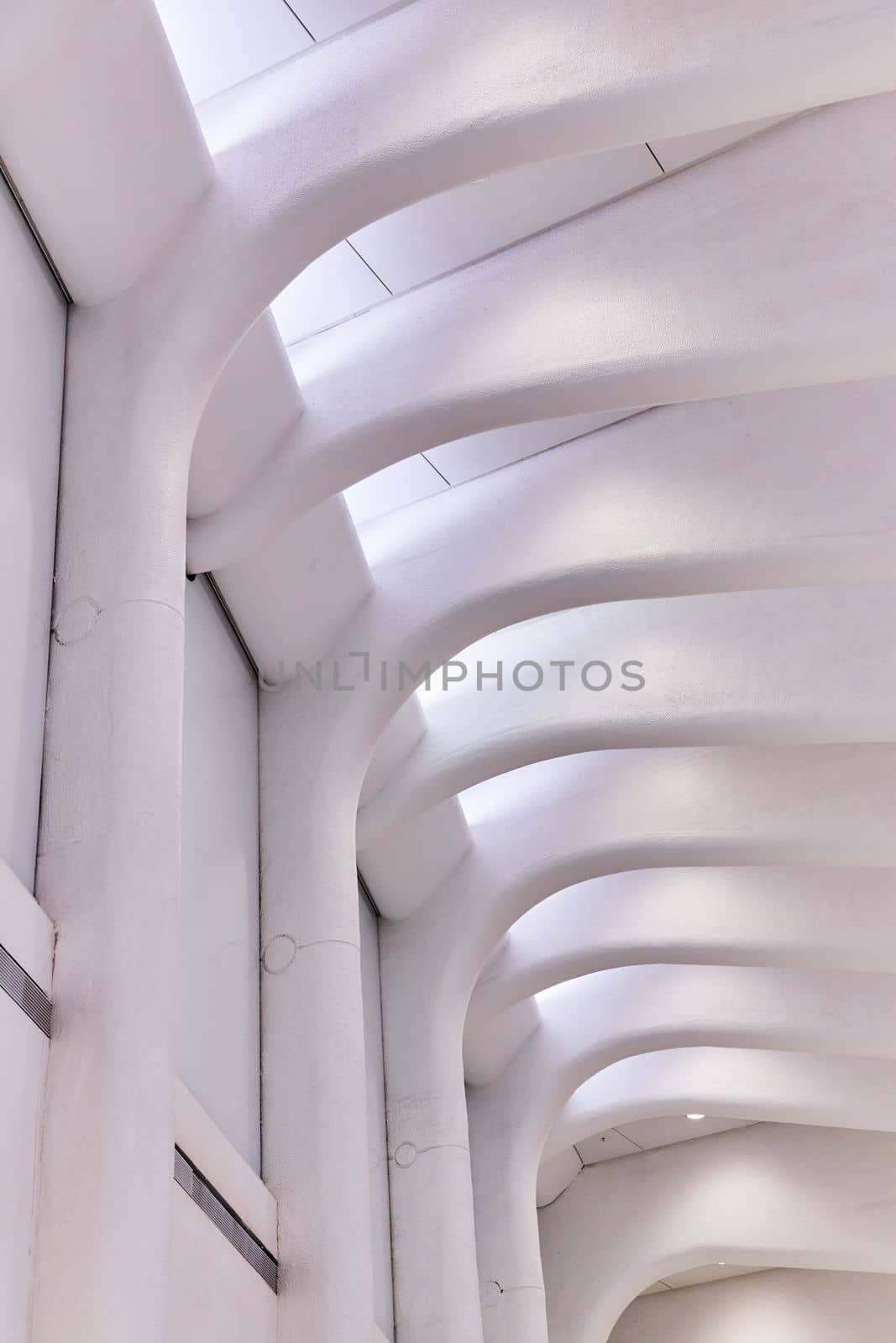 Image of Modern train station white rib ceiling architecture detail