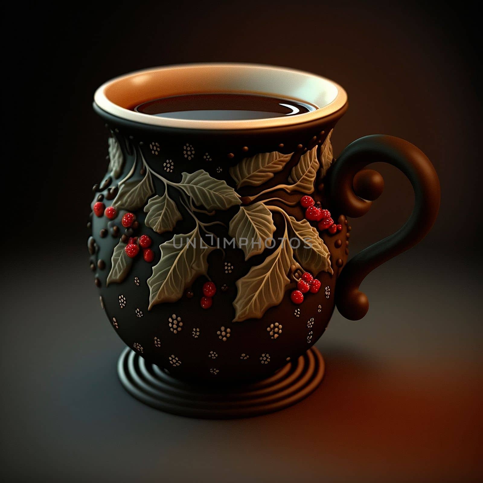 Christmas mug with coffee . High quality illustration