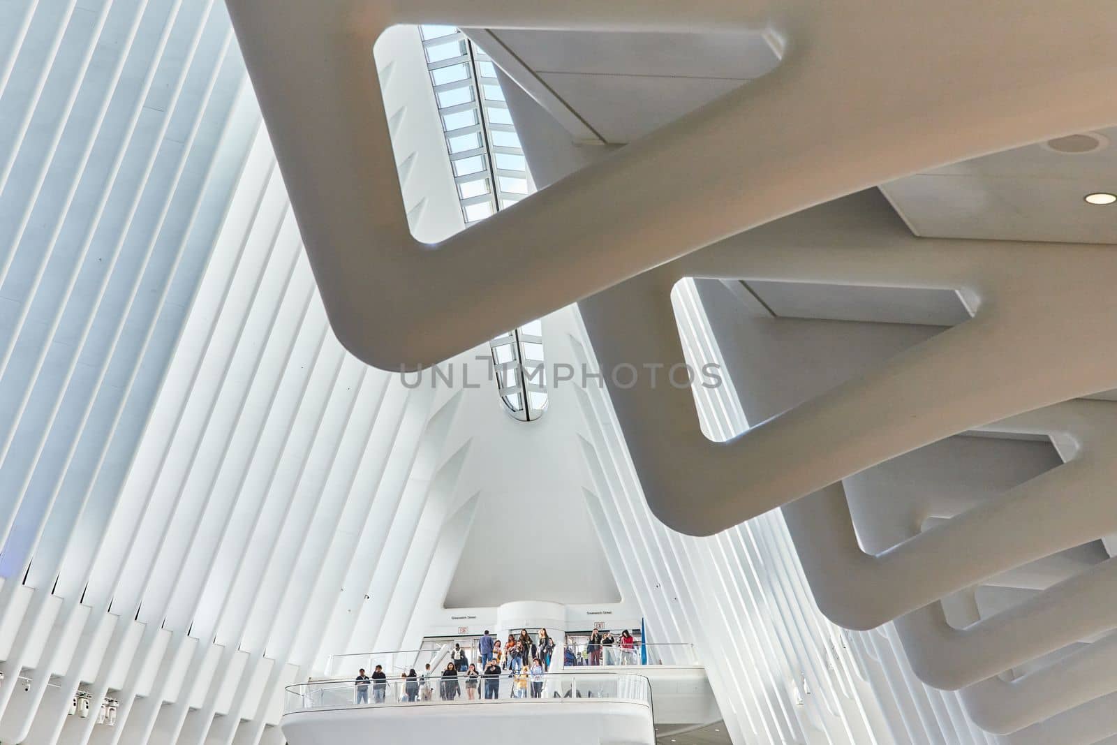 Modern white clean American train terminal with overlook for tourists in New York City by njproductions