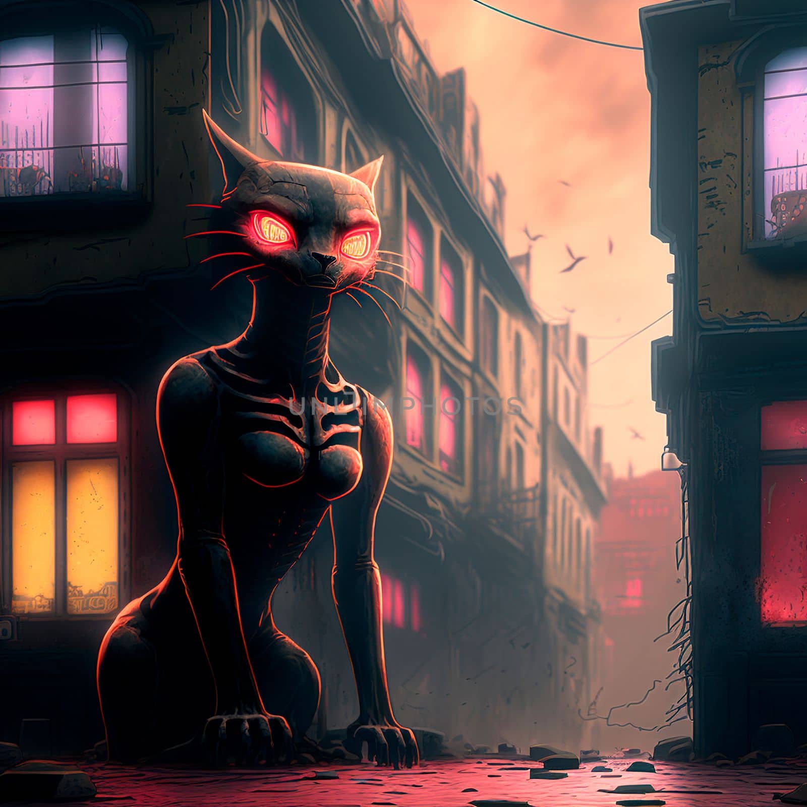 Catwoman on the street of a mysterious city by NeuroSky
