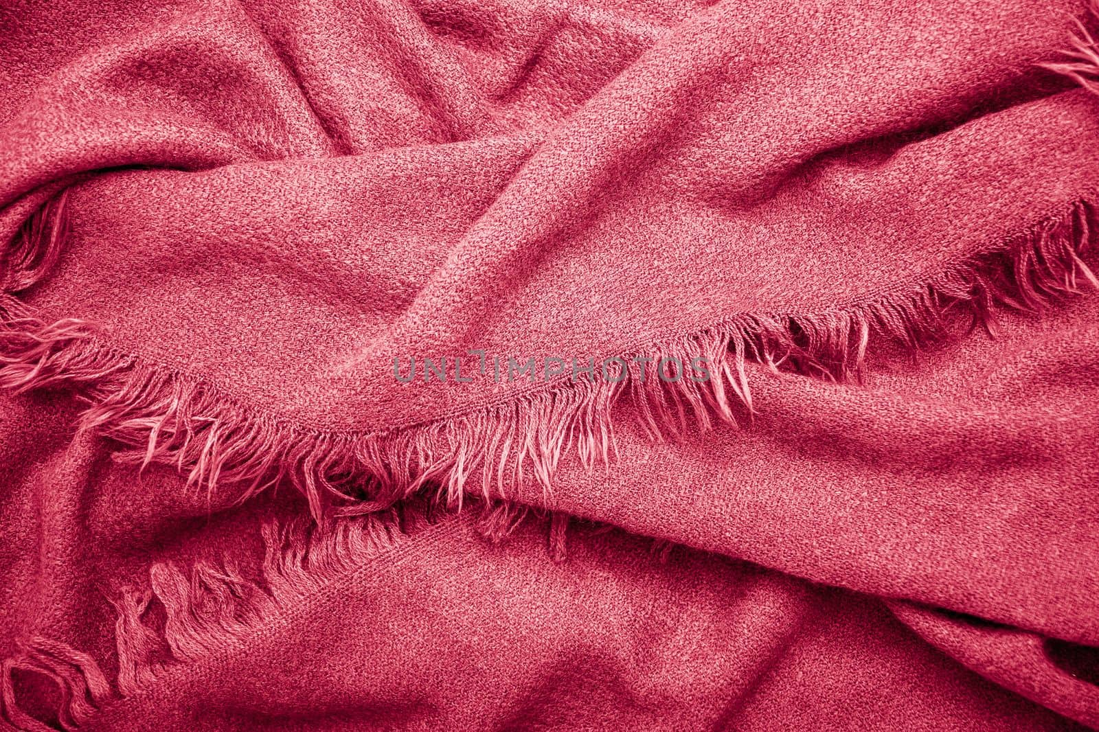 bright magenta scarf with fringe,natural background,fashion accessory for autumn by KaterinaDalemans