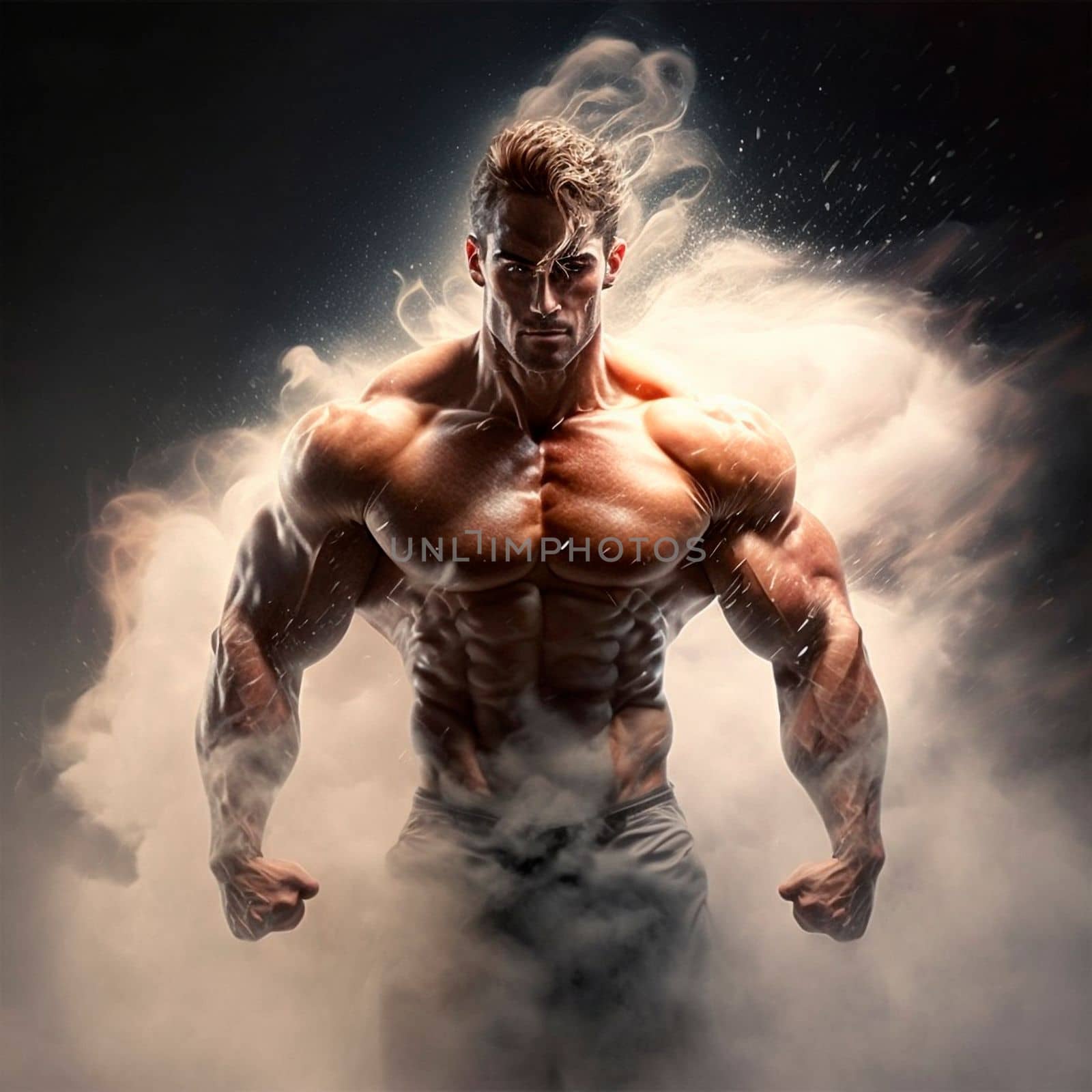 muscular man gaining strength and himself. High quality Illustration