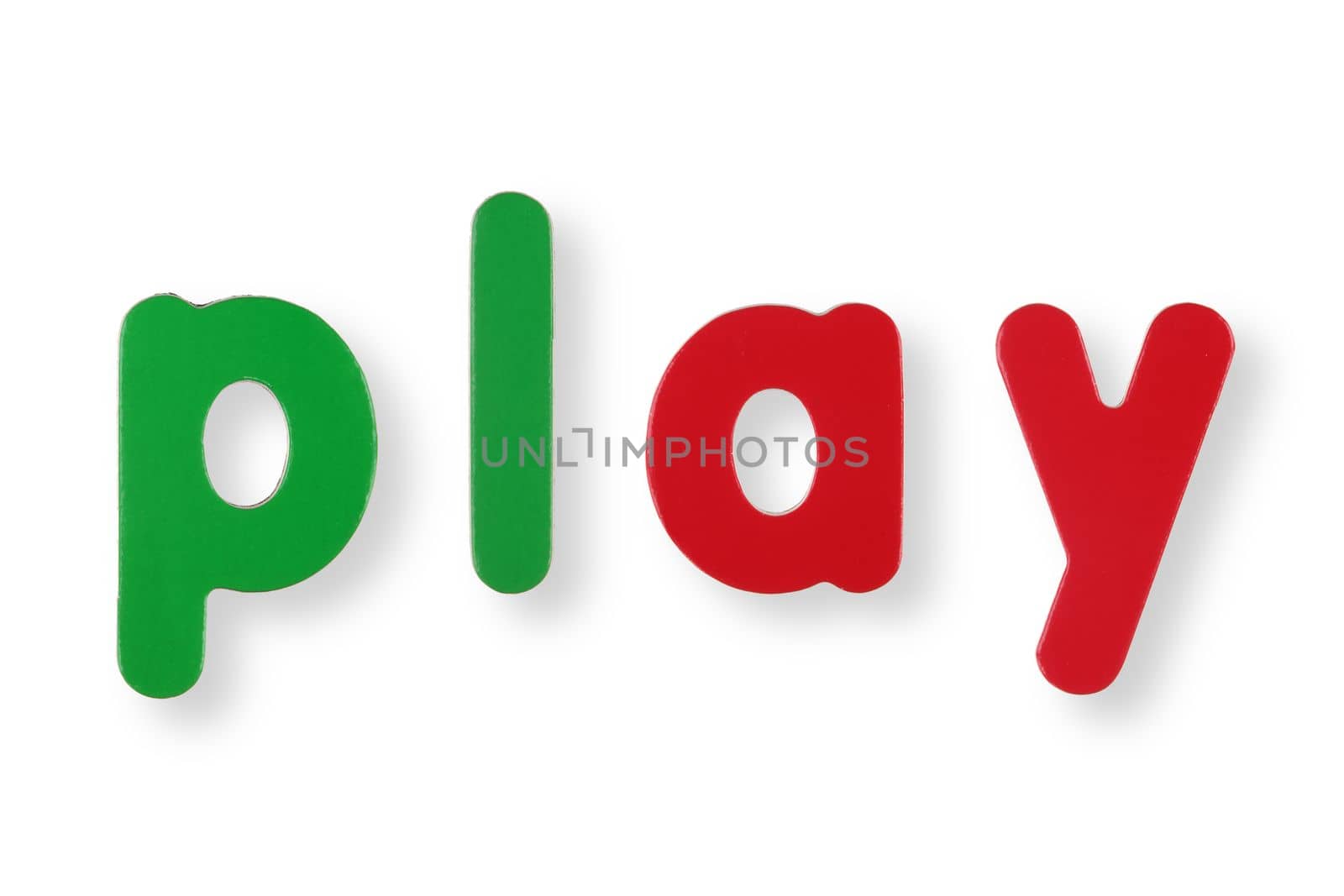 Play coloured magnetic letters on white with clipping path to remove shadow