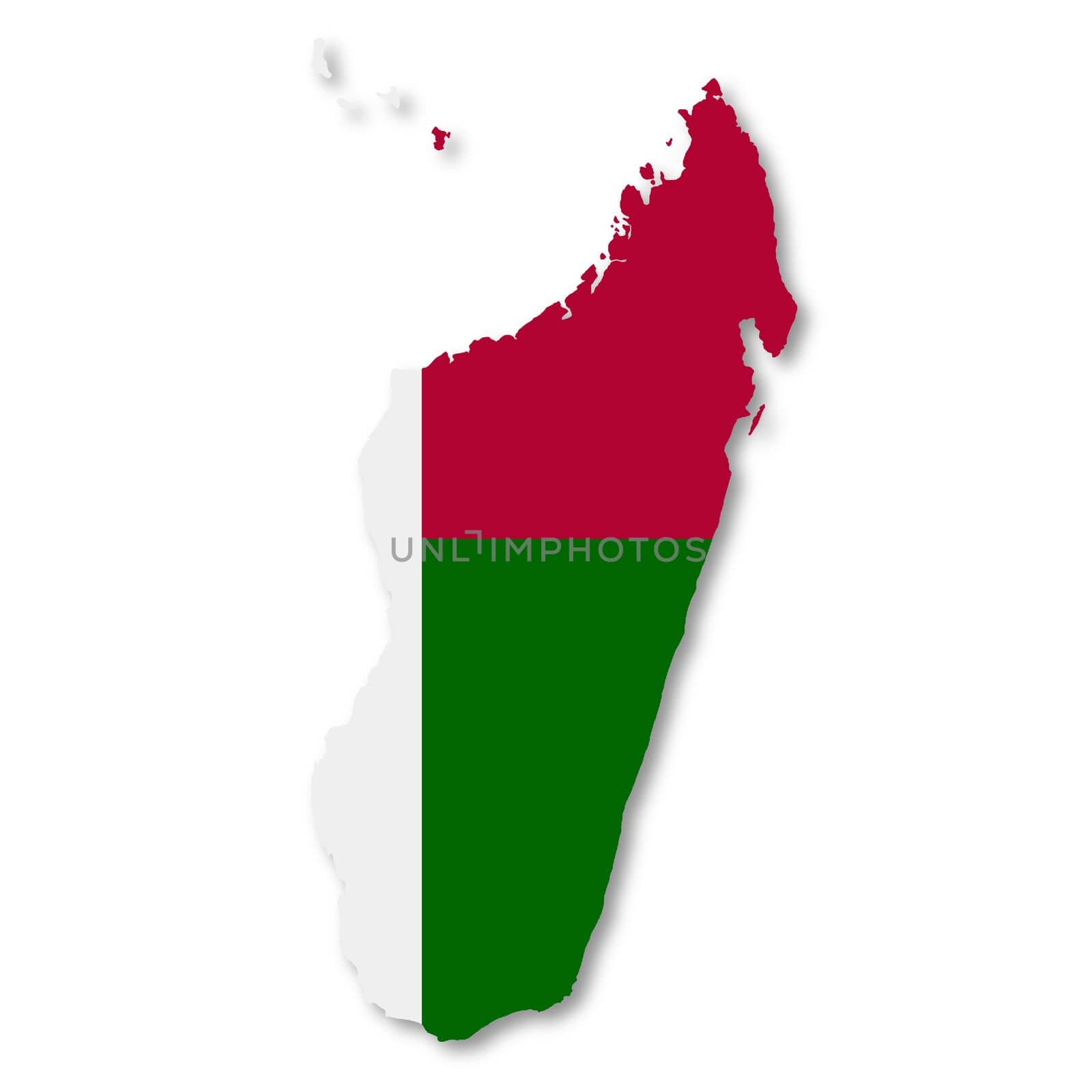A Madagascar flag map on white background with clipping path 3d illustration