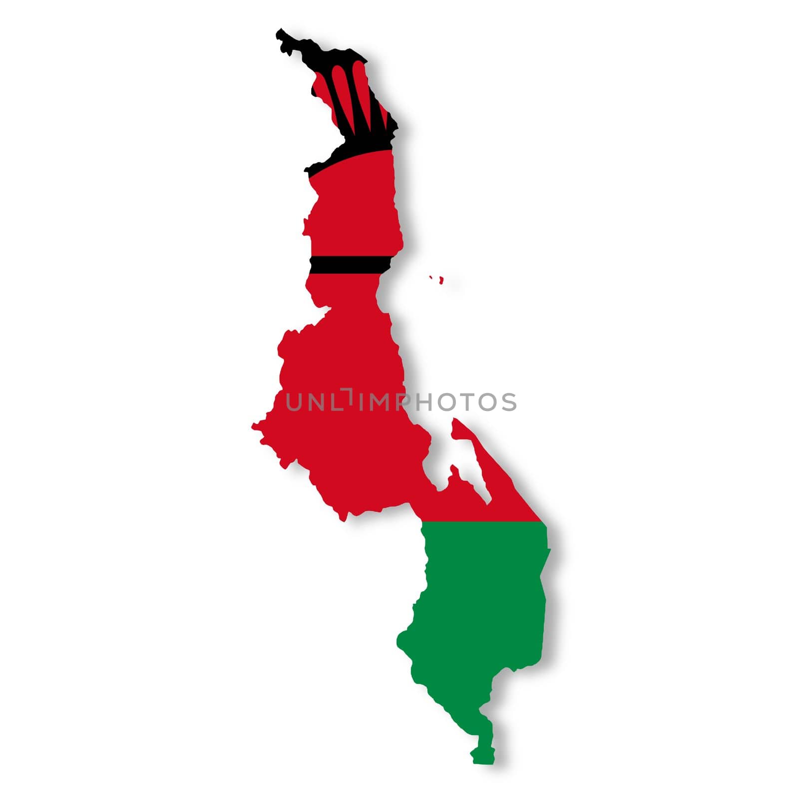 A Malawi flag map on white background with clipping path 3d illustration