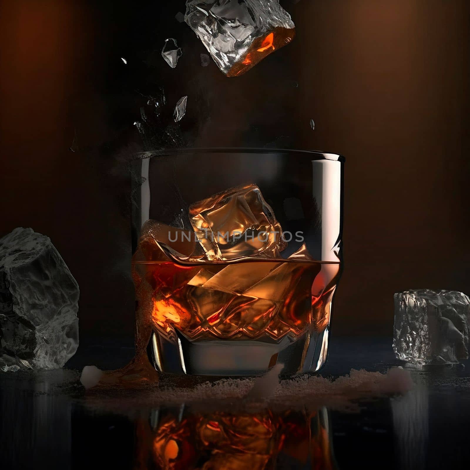 Whiskey on the rocks. High quality illustration