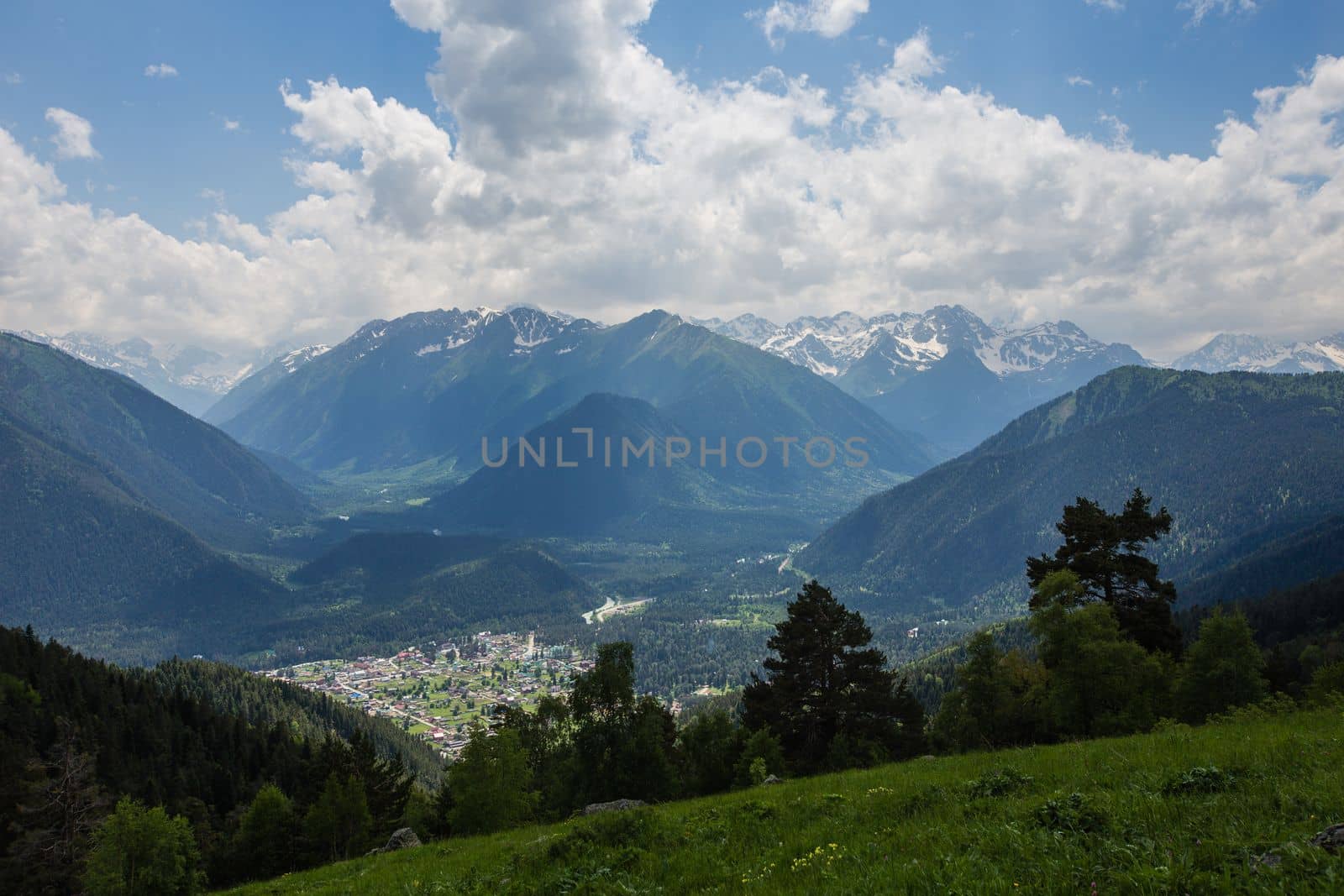 Fabulous magnificent view of Caucasus Mountains and sky. High quality photo