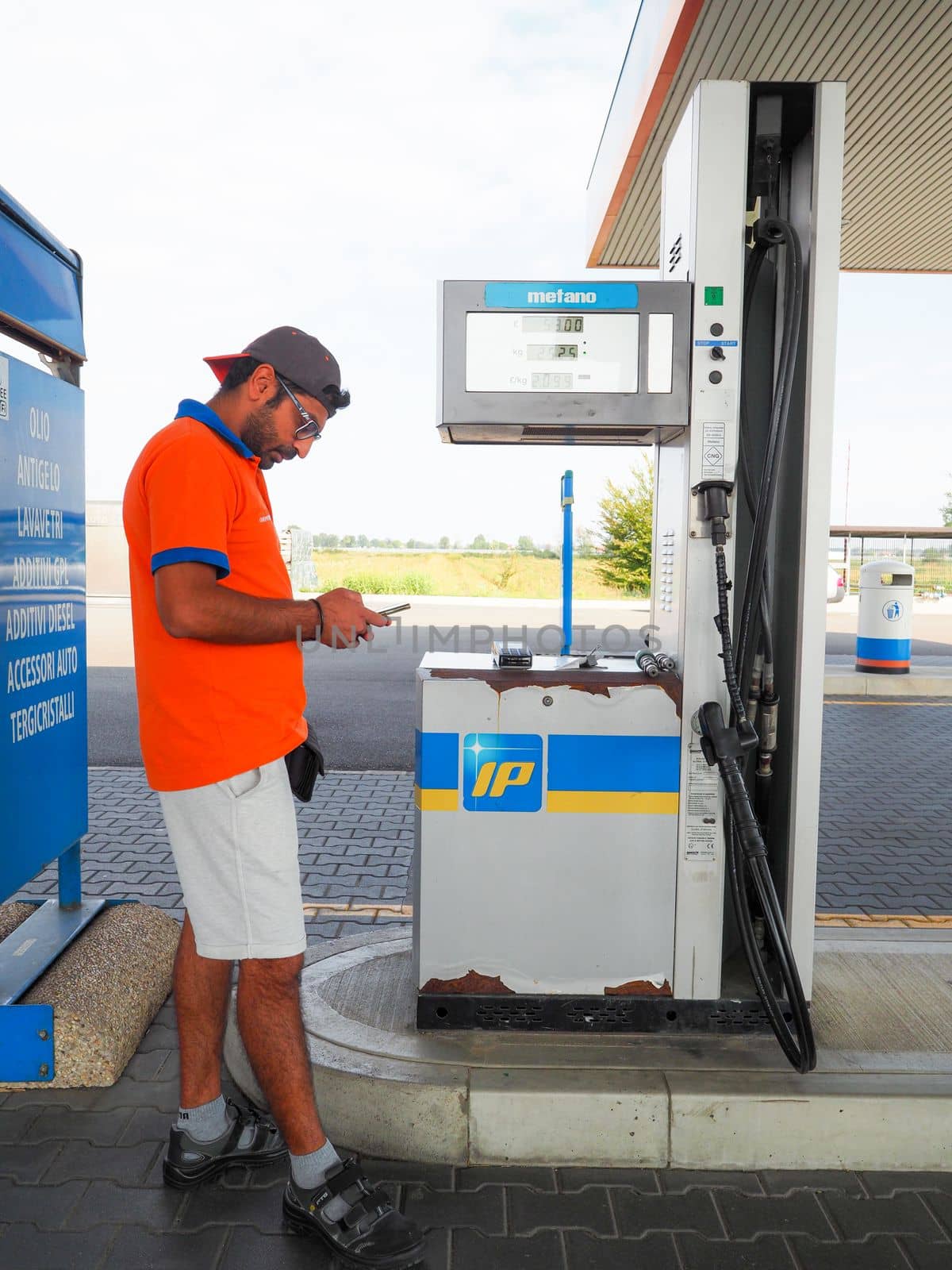 Caorso, Italy - September 2022 fuel pump dislpay showing price and liters of fuel by verbano