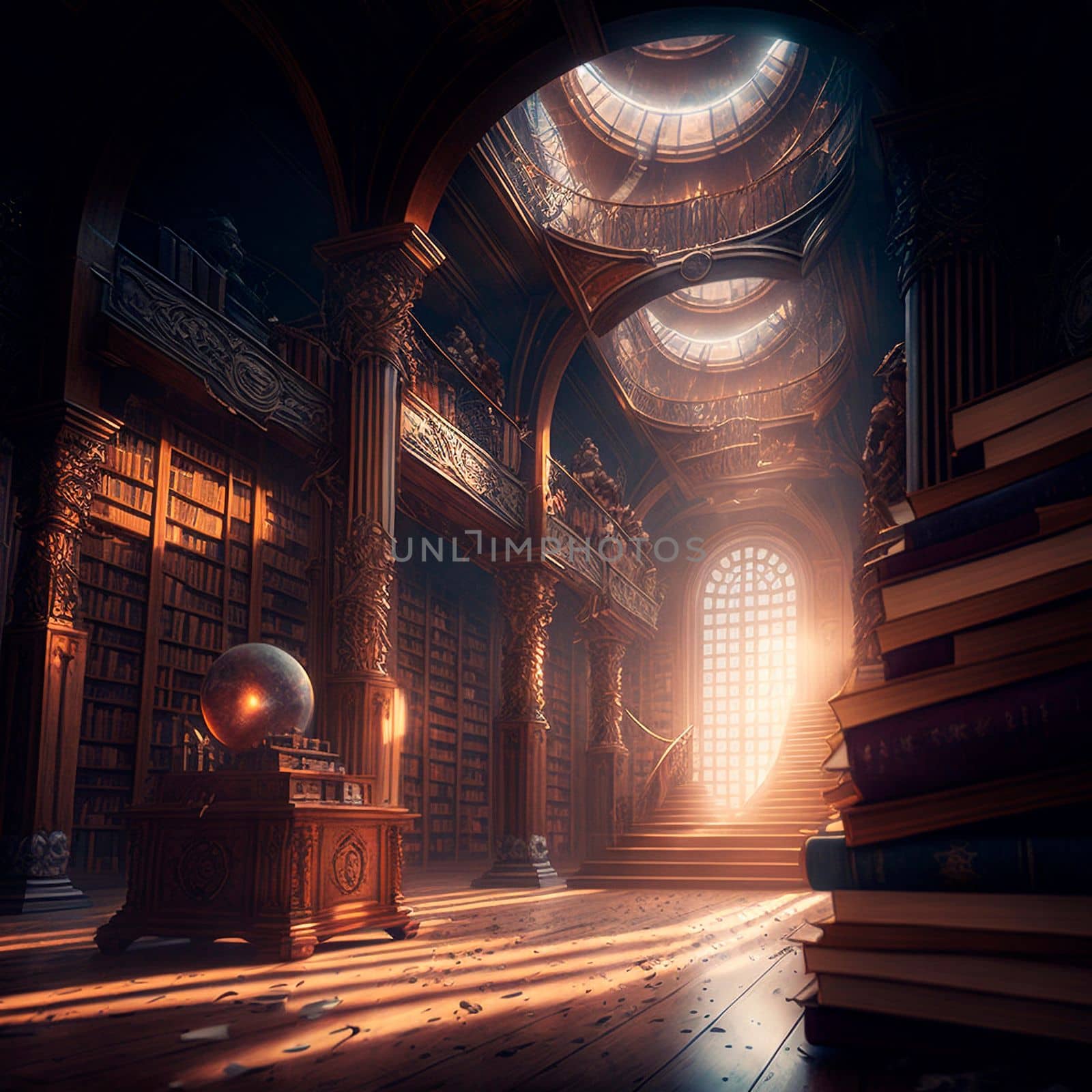 An old epic library. High quality illustration