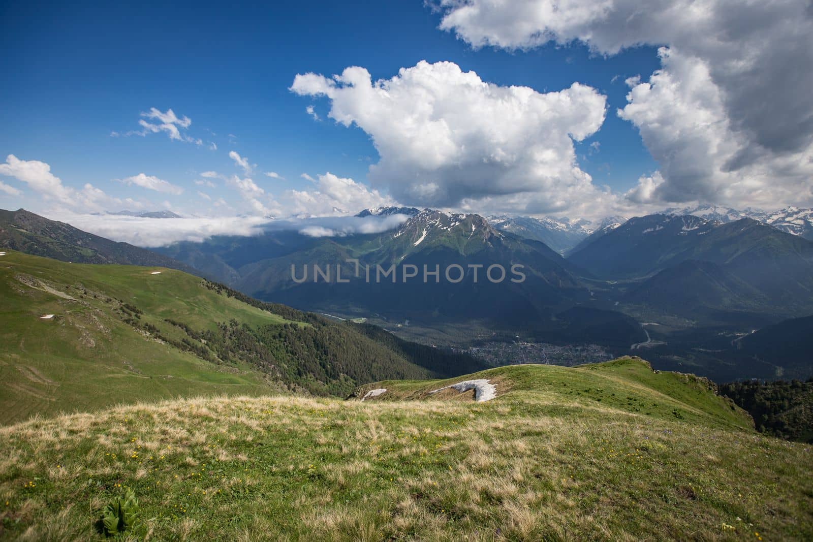 Fabulous magnificent view of Caucasus Mountains and sky. High quality photo