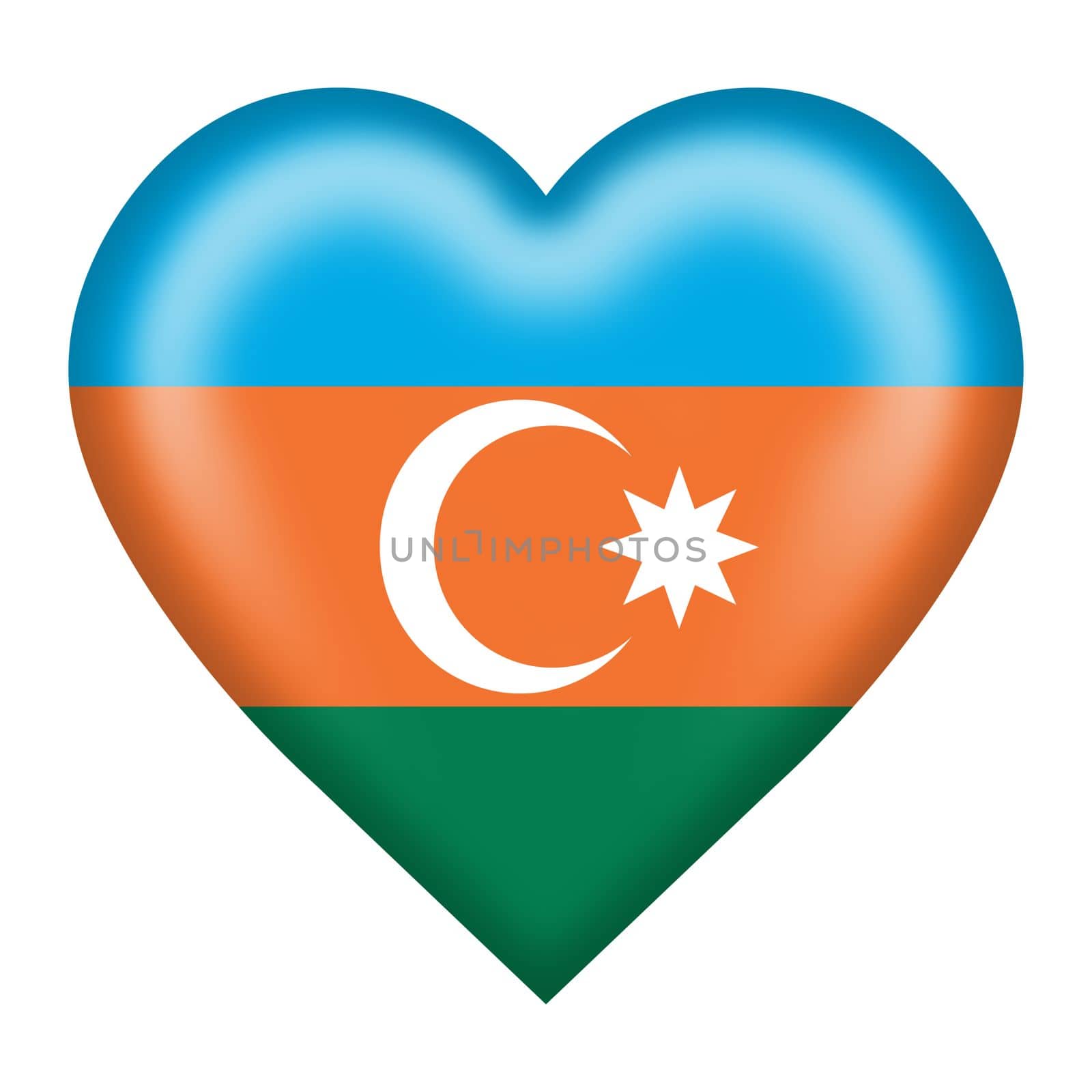 An Azerbaijan flag heart button isolated on white with clipping path 3d illustration