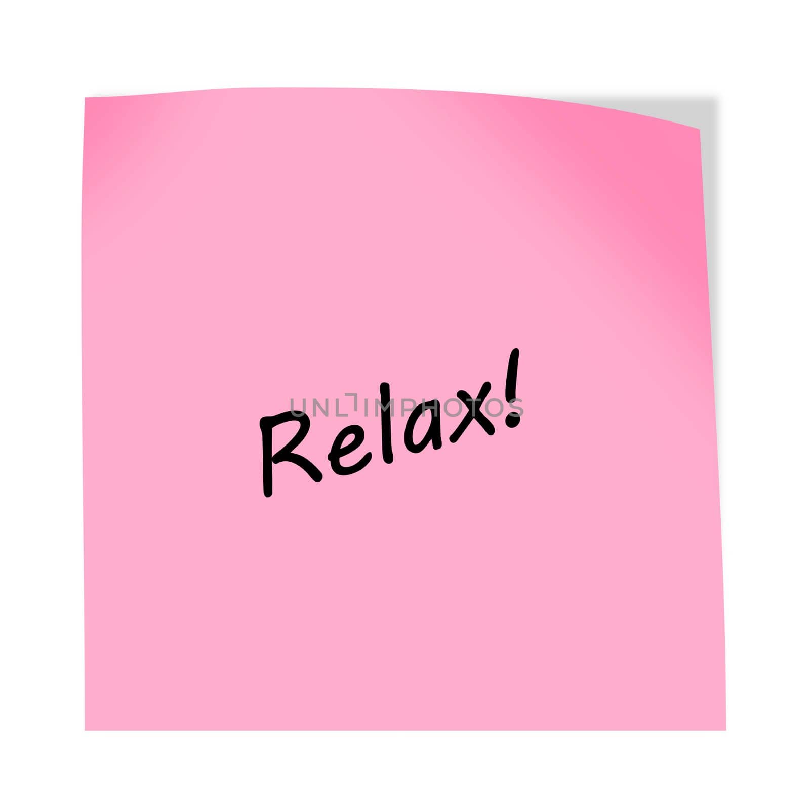 A Relax 3d illustration post note reminder on white with clipping path