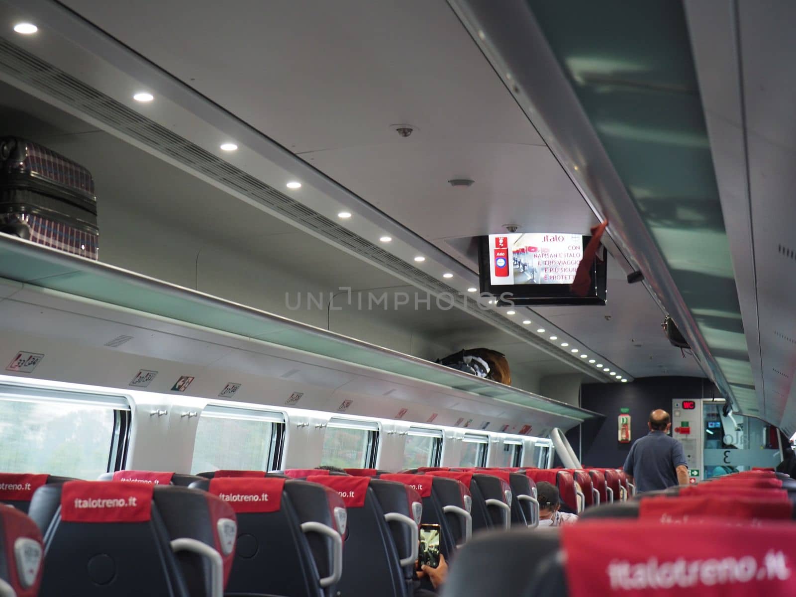 Interior of an Italo high-speed train of Nuovo Trasporto Viaggiatori NTV in Italy