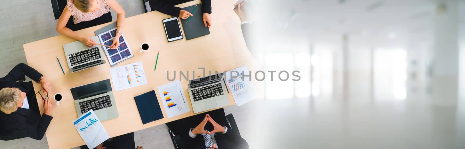 Business people group meeting shot from top widen view by biancoblue