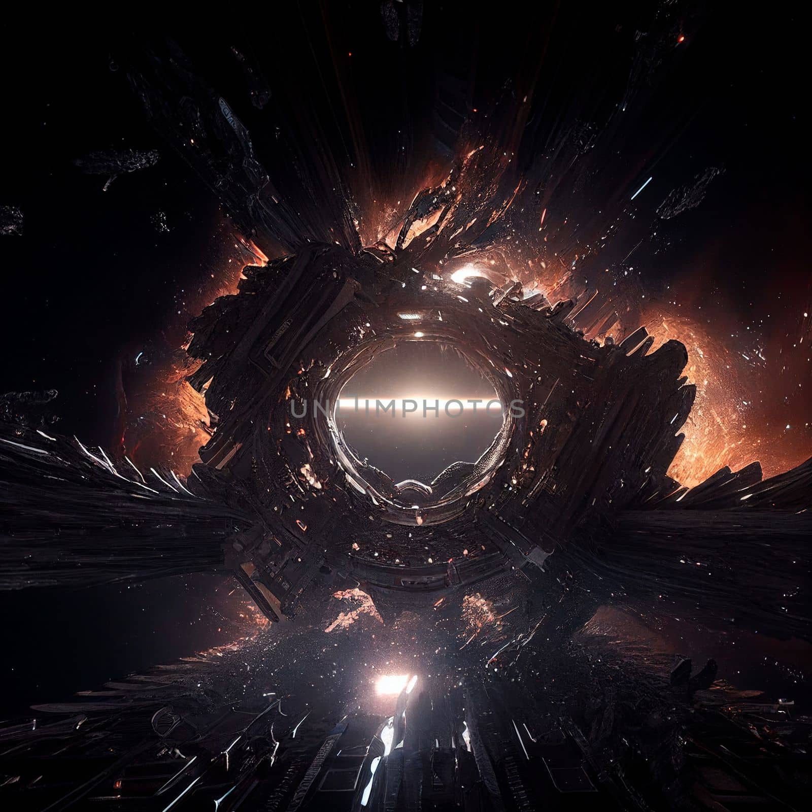 Space portal, space view, event horizon. Universe of Interstellar. High quality illustration
