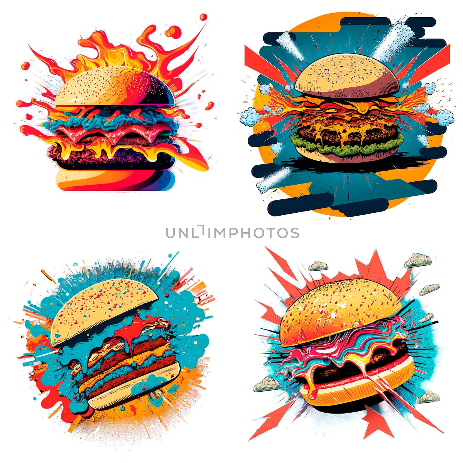 A selection of stickers with images of burgers on a Wight background by NeuroSky