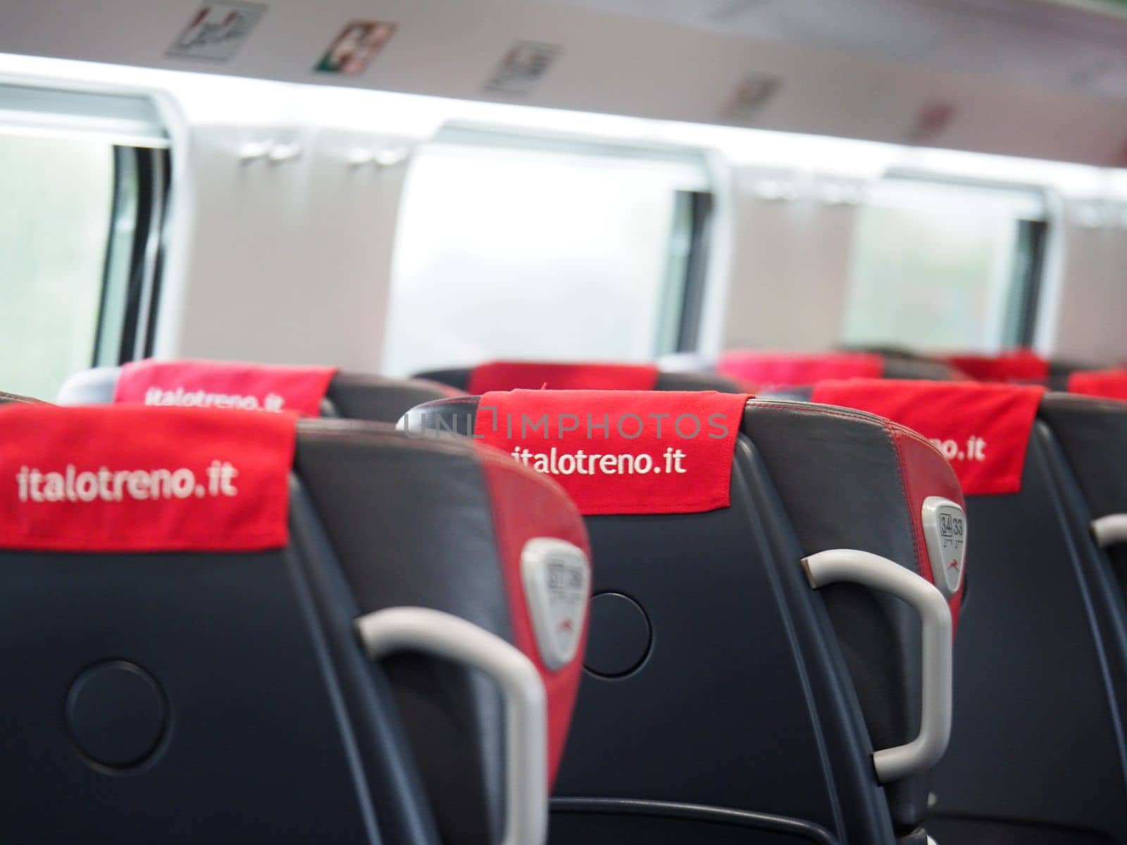 Interior of an Italo high-speed train of Nuovo Trasporto Viaggiatori NTV in Italy
